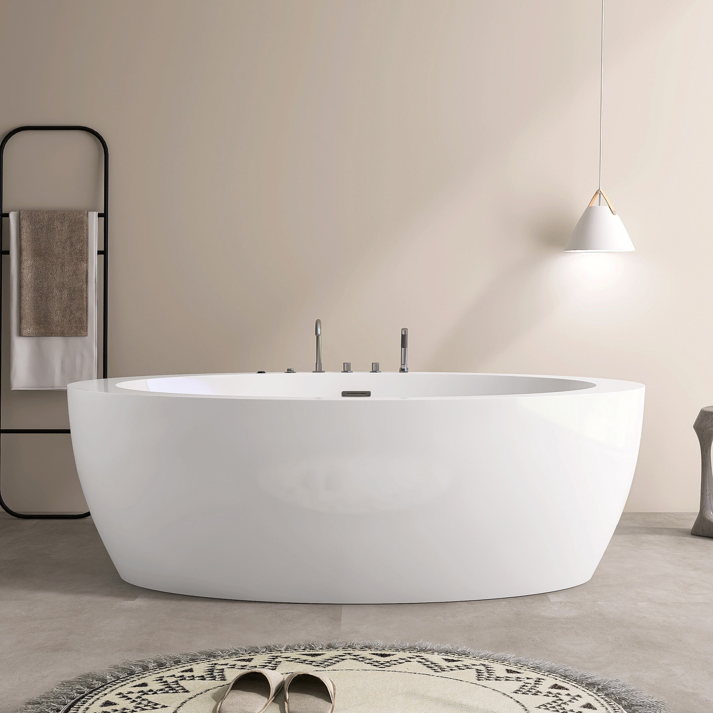 51 In. Acrylic Freestanding Whirlpool Bathtub With Jets And Faucet Set