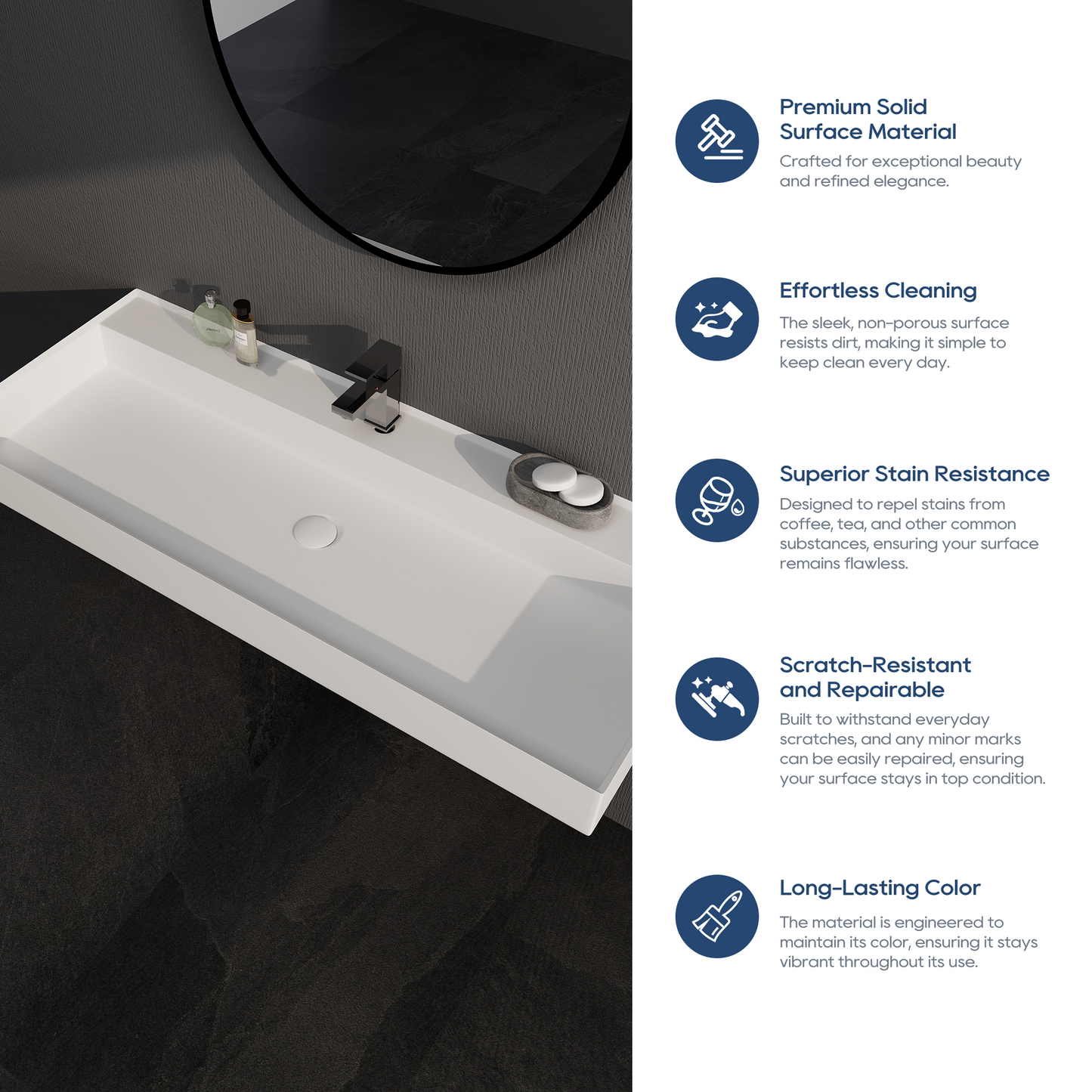 SJ-STARJANE 47''Rectangular Bathroom Sink Matte White Solid Surface Basin