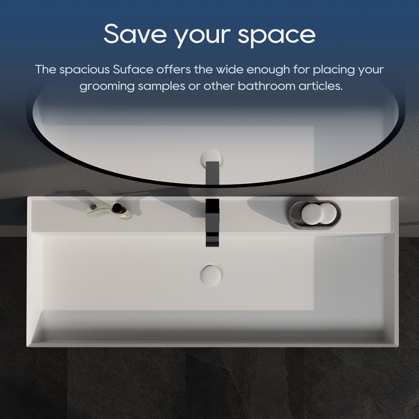 SJ-STARJANE 47''Rectangular Bathroom Sink Matte White Solid Surface Basin