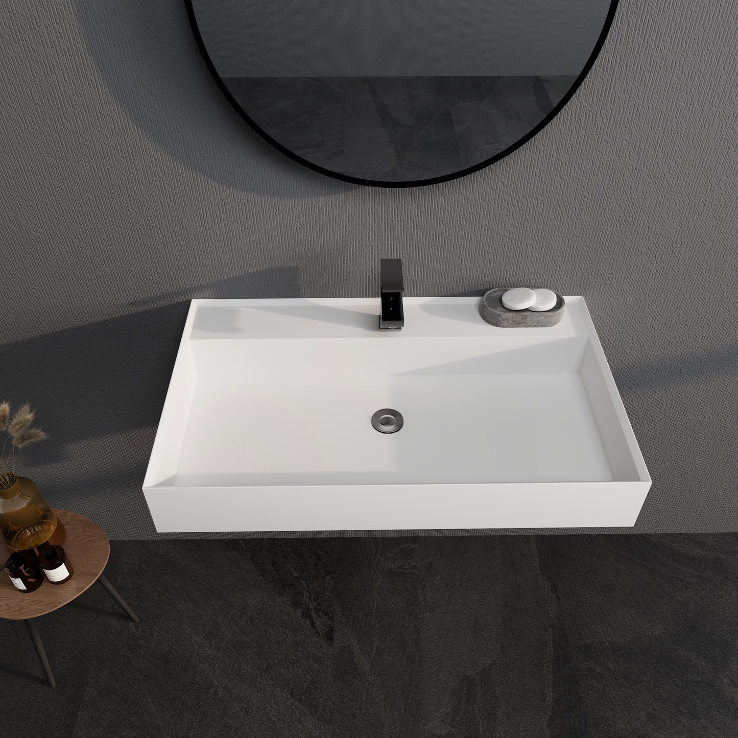 SJ-STARJANE 32''Wall Mount Bathroom Sinks Solid Surface Sinks Single Faucet Hole