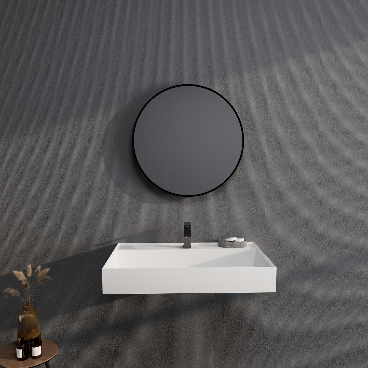 SJ-STARJANE 32''Wall Mount Bathroom Sinks Solid Surface Sinks Single Faucet Hole