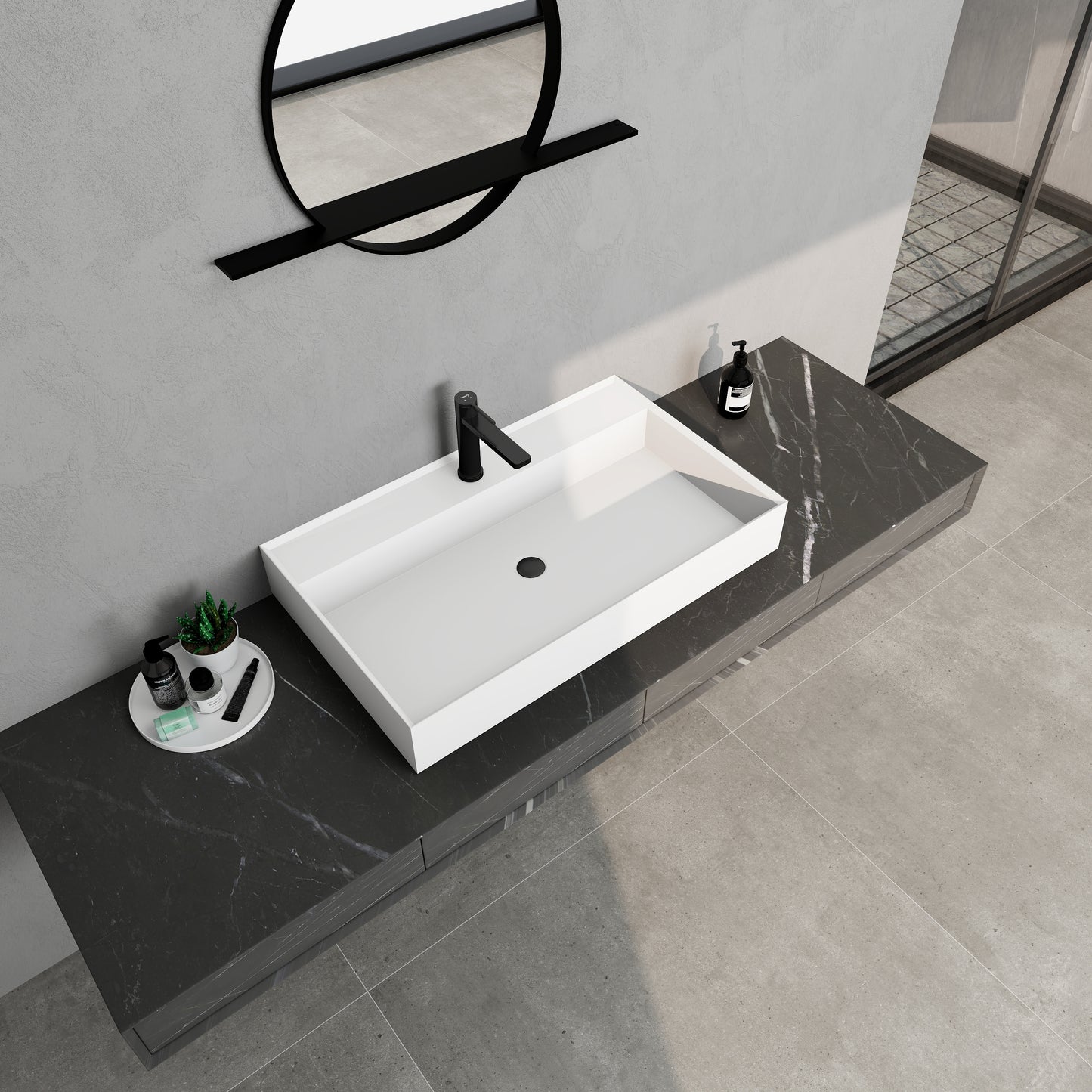 SJ-STARJANE 32''Wall Mount Bathroom Sinks Solid Surface Sinks Single Faucet Hole