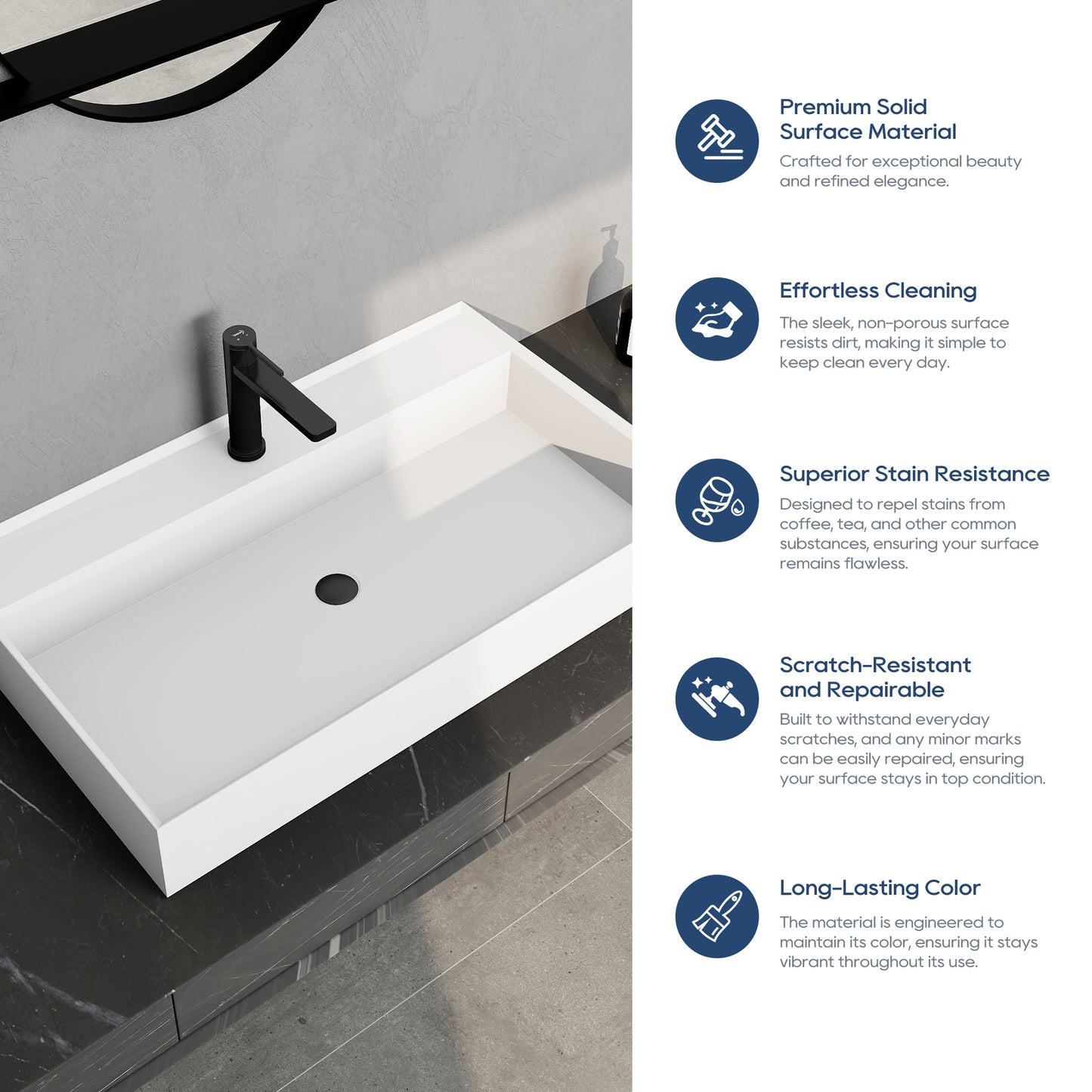 SJ-STARJANE 32''Wall Mount Bathroom Sinks Solid Surface Sinks Single Faucet Hole