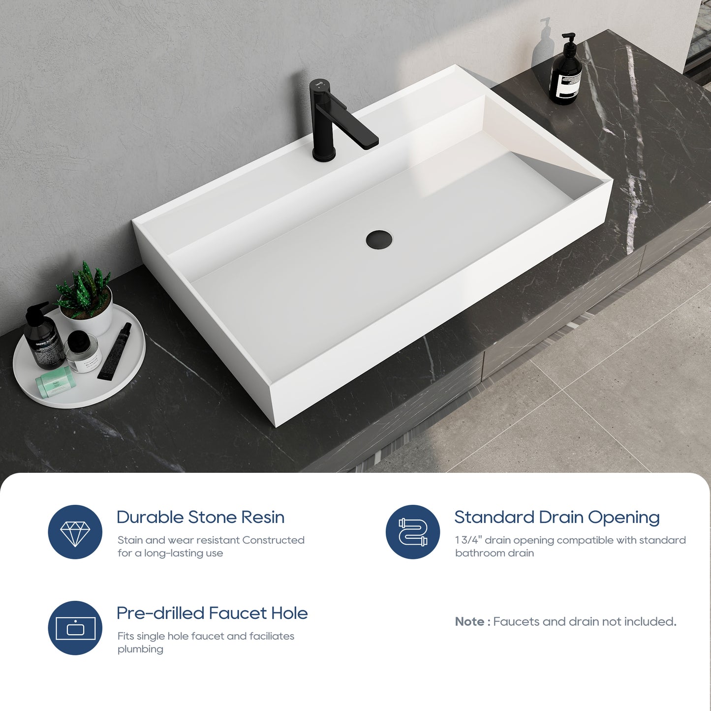 SJ-STARJANE 32''Wall Mount Bathroom Sinks Solid Surface Sinks Single Faucet Hole