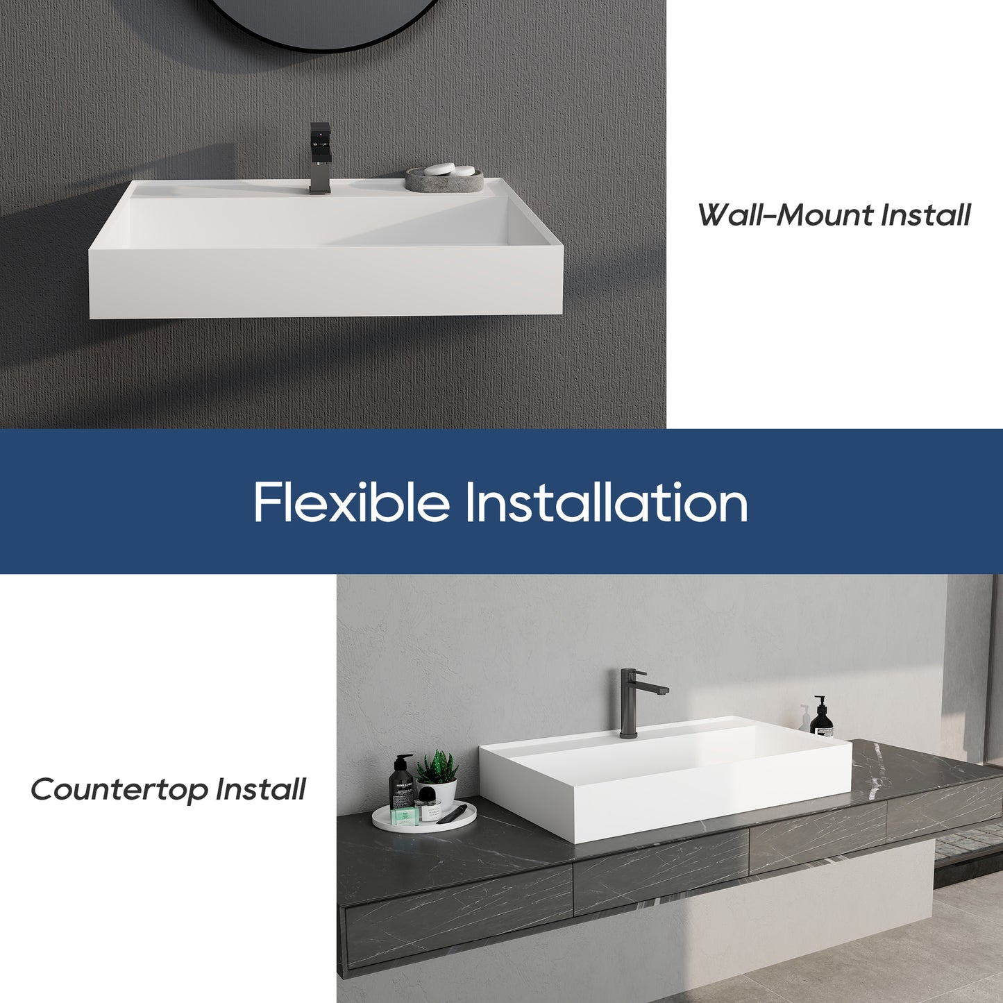 SJ-STARJANE 32''Wall Mount Bathroom Sinks Solid Surface Sinks Single Faucet Hole
