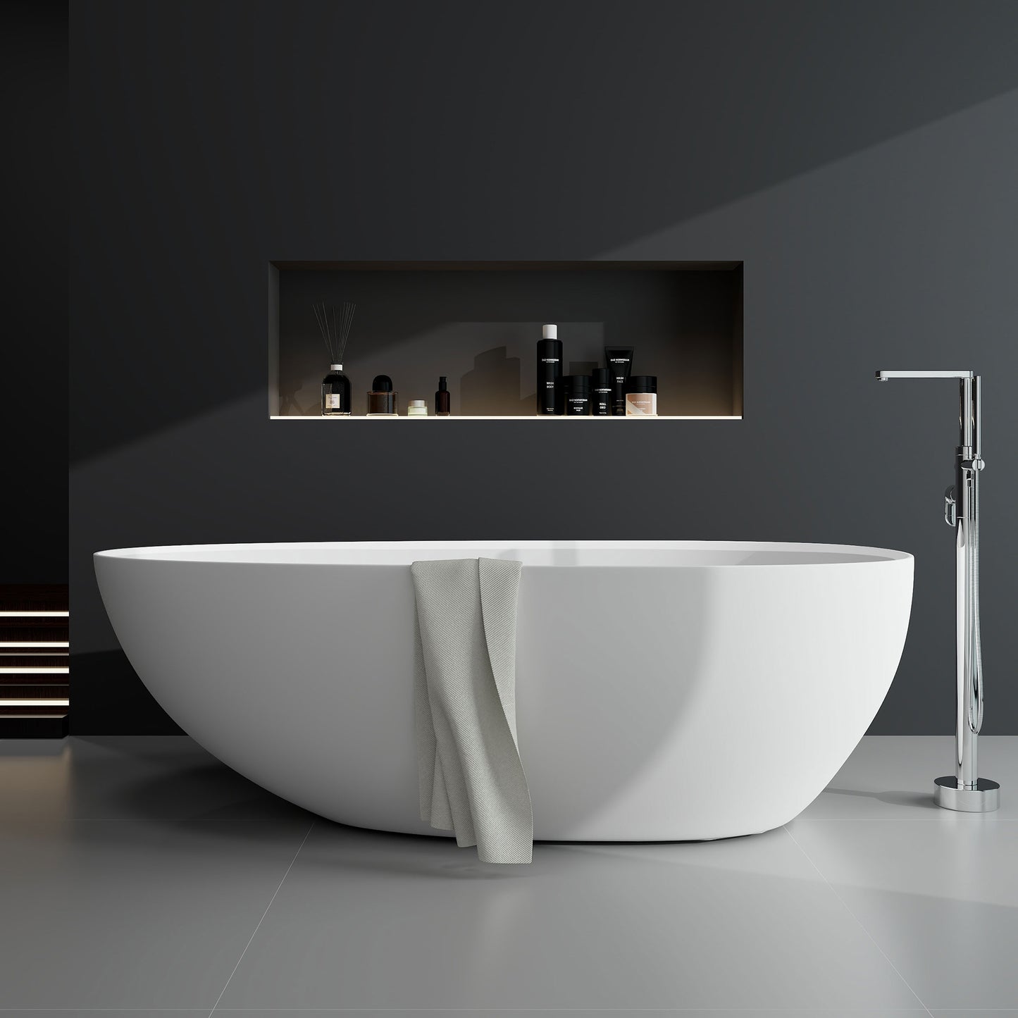 SJ-STARJANE 71" Freestanding Tub Solid Surface Resin Stone Freestanding Soaking Bathtub
