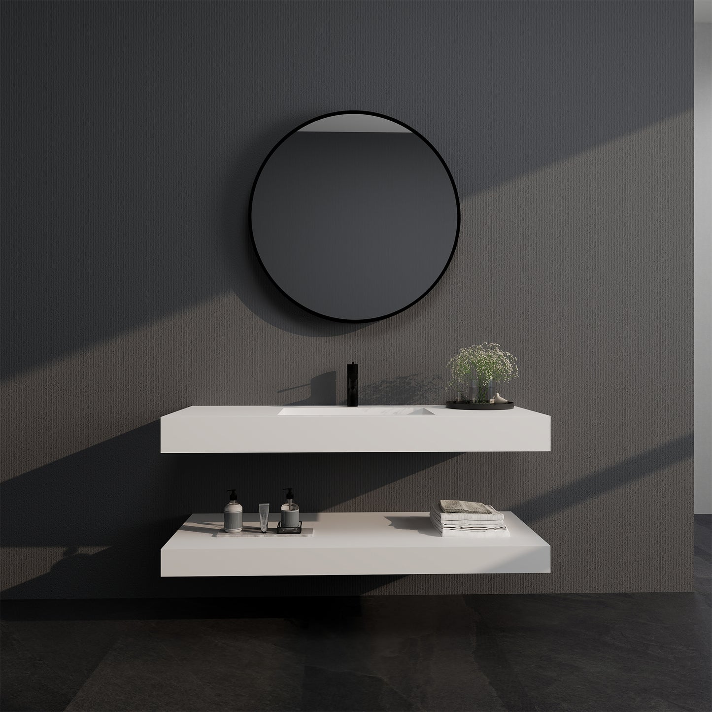 SJ-STARJANE 47'' wall-mounted bathroom sink incl. undermount with shelf (single faucet hole)