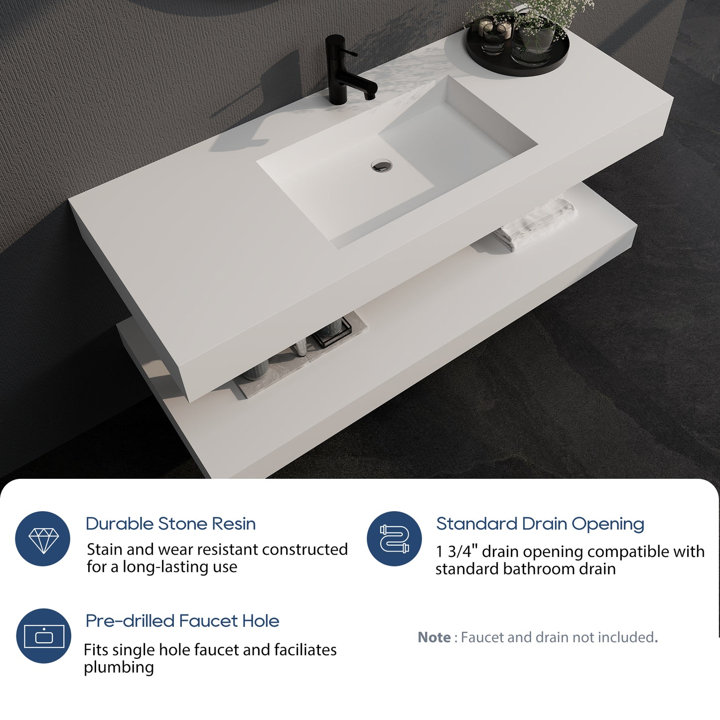 SJ-STARJANE 47'' wall-mounted bathroom sink incl. undermount with shelf (single faucet hole)