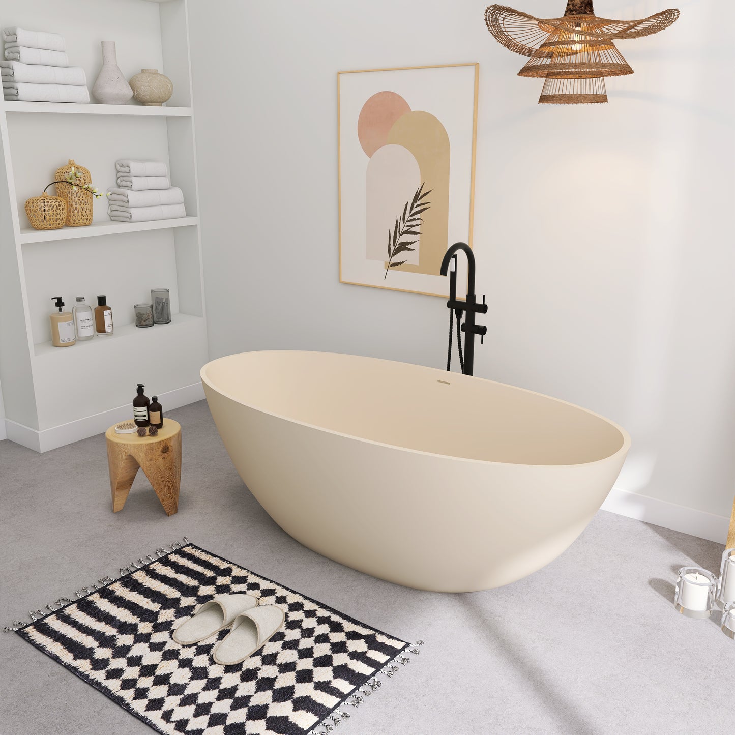 SJ-STARJANE Creamy 65'' Freestanding Bathtub Solid Surface Stone Resin Soaking Tub