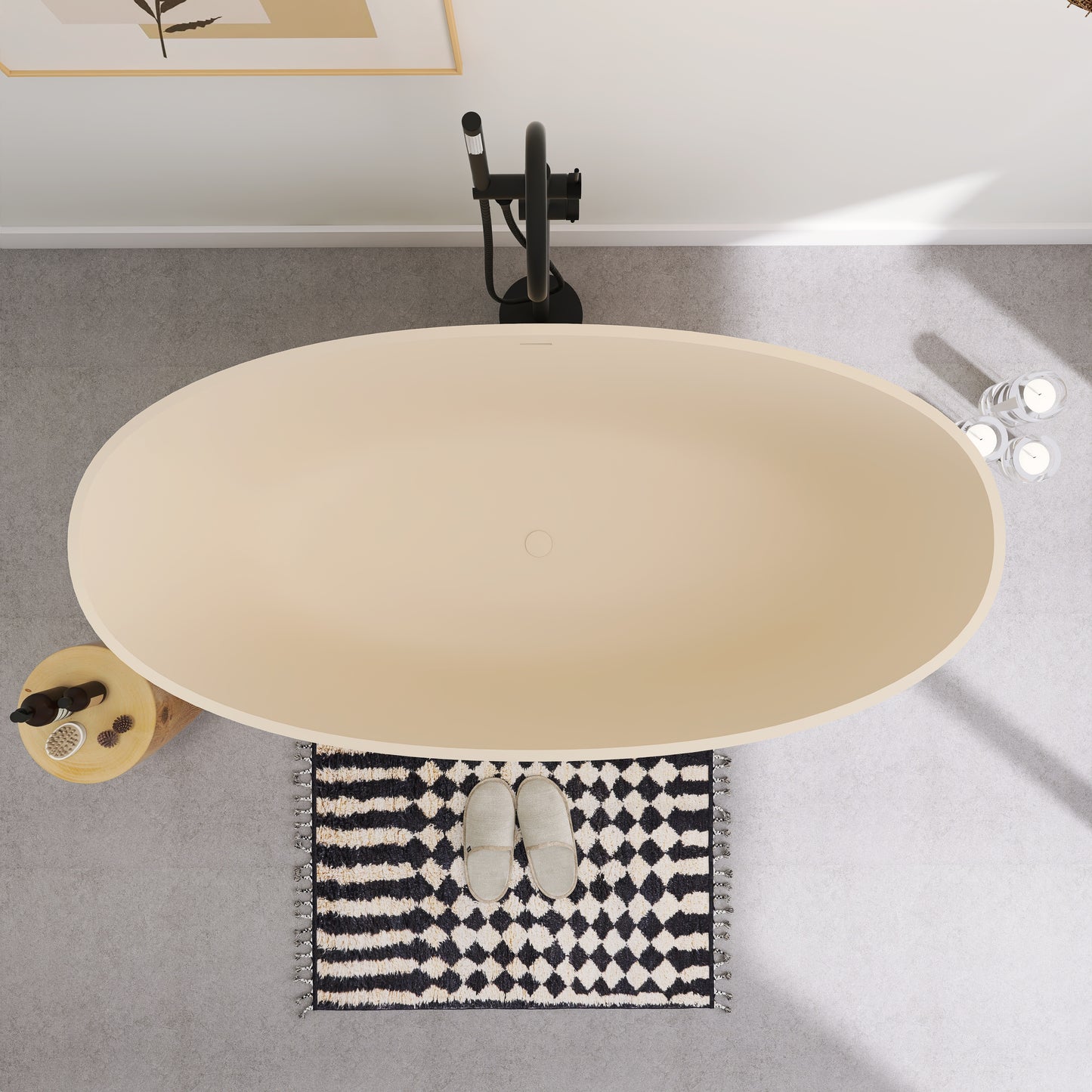 SJ-STARJANE Creamy 65'' Freestanding Bathtub Solid Surface Stone Resin Soaking Tub