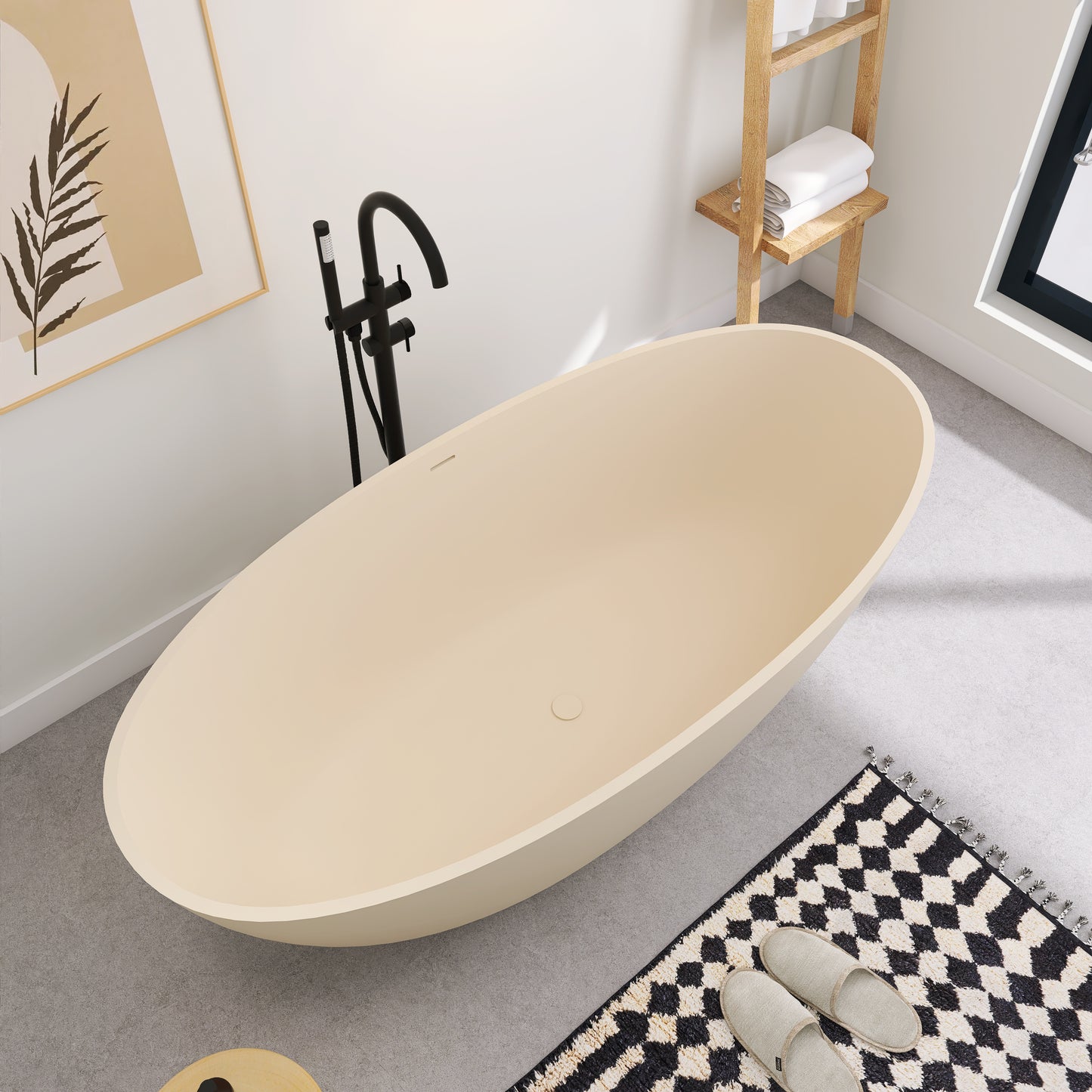 SJ-STARJANE Creamy 65'' Freestanding Bathtub Solid Surface Stone Resin Soaking Tub
