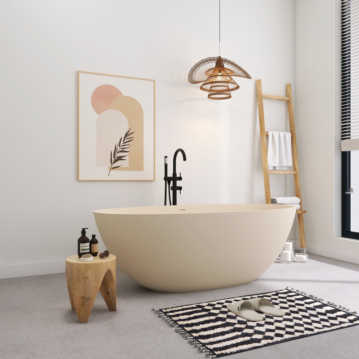 SJ-STARJANE Creamy 65'' Freestanding Bathtub Solid Surface Stone Resin Soaking Tub