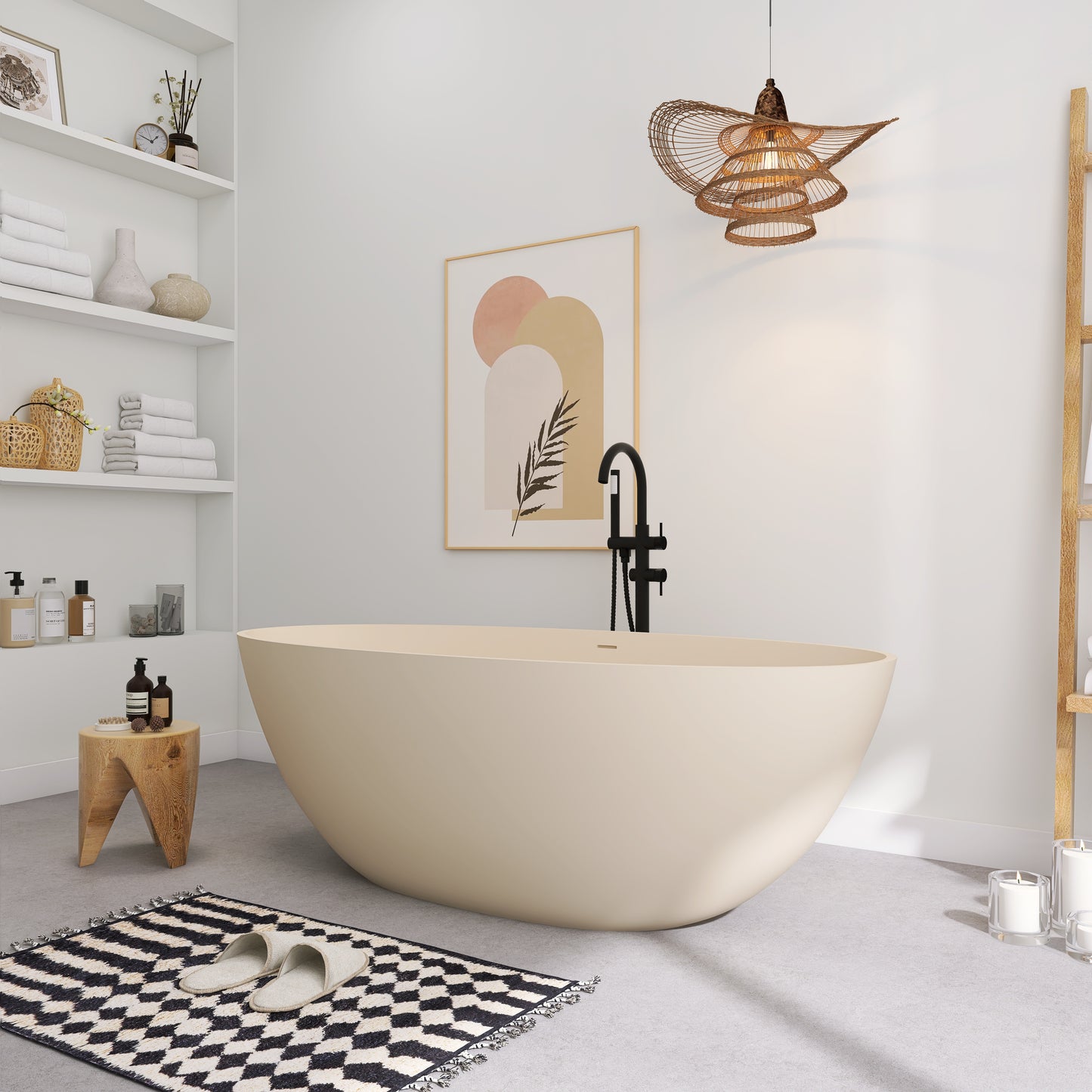 SJ-STARJANE Creamy 65'' Freestanding Bathtub Solid Surface Stone Resin Soaking Tub