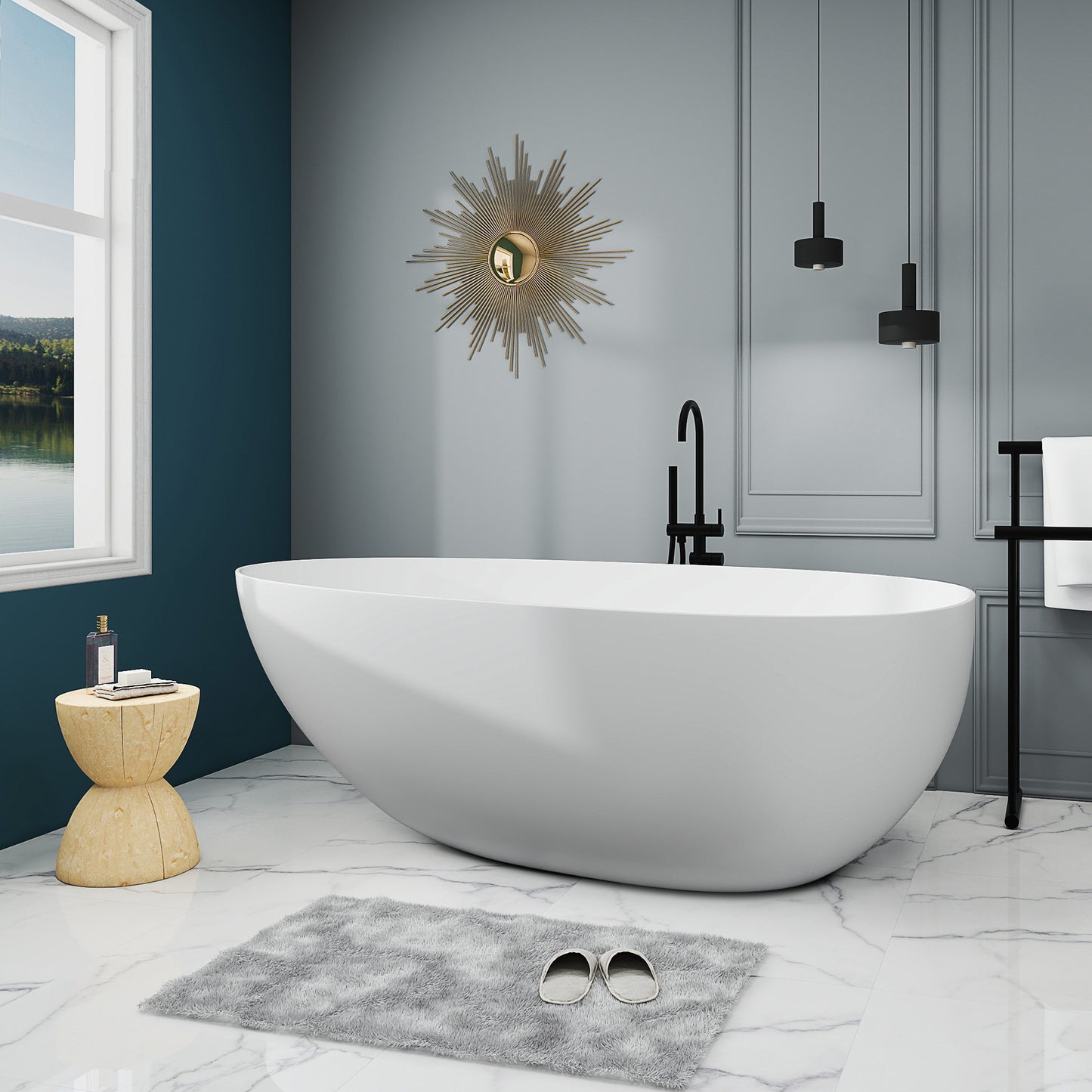 SJ-STARJANE 67"freestanding bathtub non-slip wear-resistant artificial stone resin