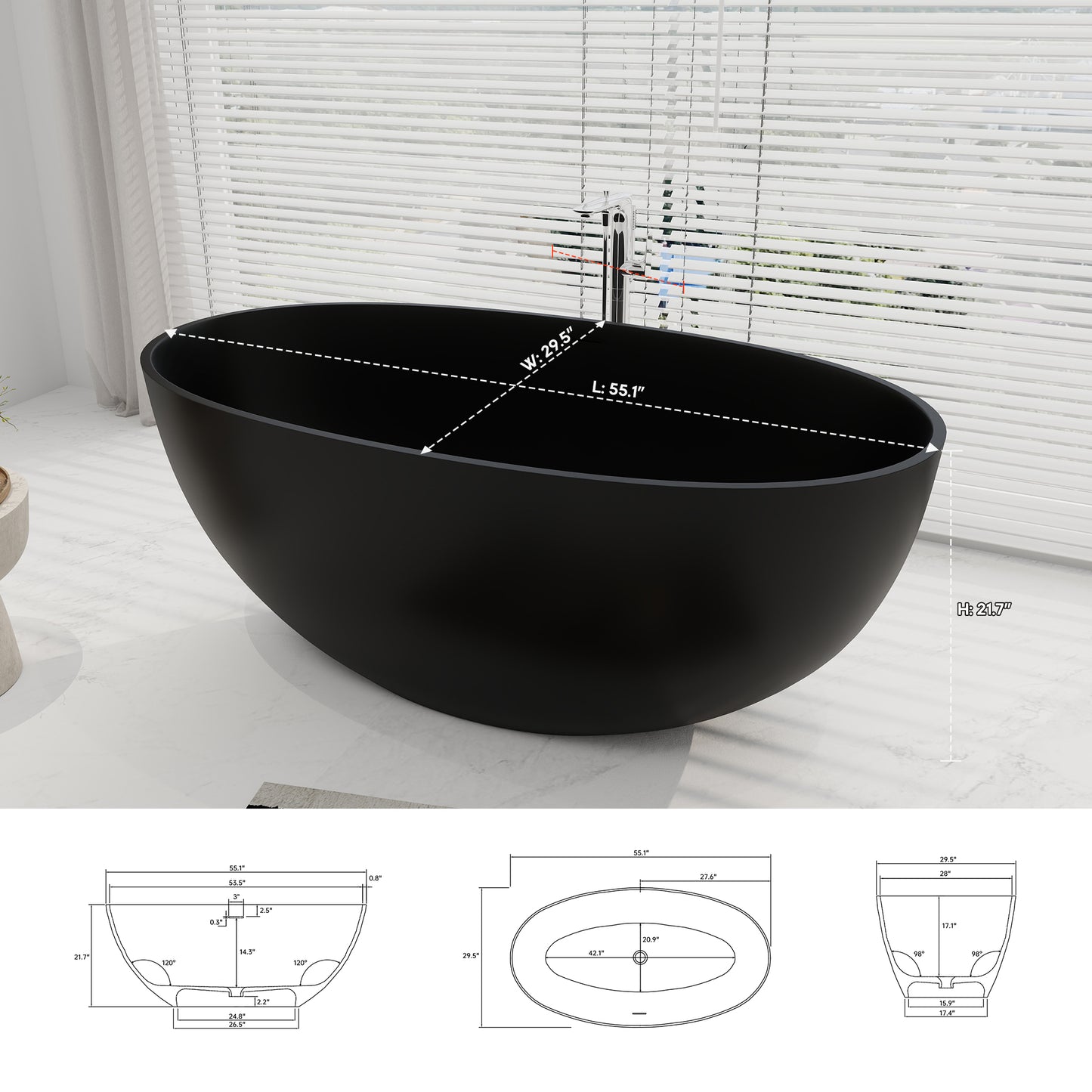 SJ-STARJANE 55''Artificial stone freestanding bathtubs Solid surface immersion bathtubs