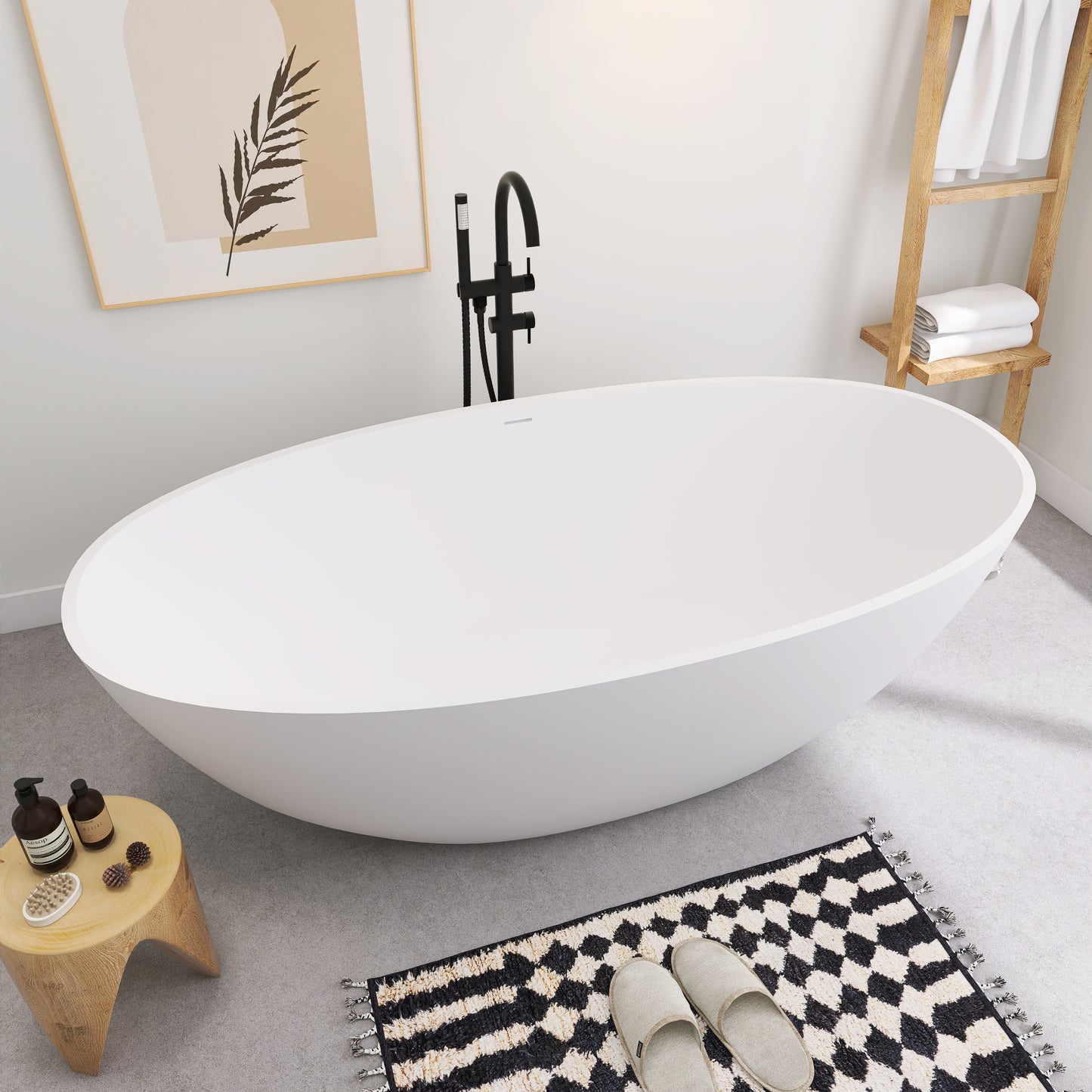 SJ-STARJANE 71''Freestanding artificial stone bathtub Double soaking design