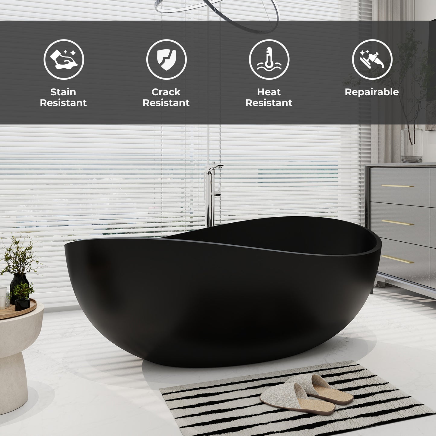 SJ-STARJANE 63''Wavy freestanding artificial stone bathtub Solid stone resin material
