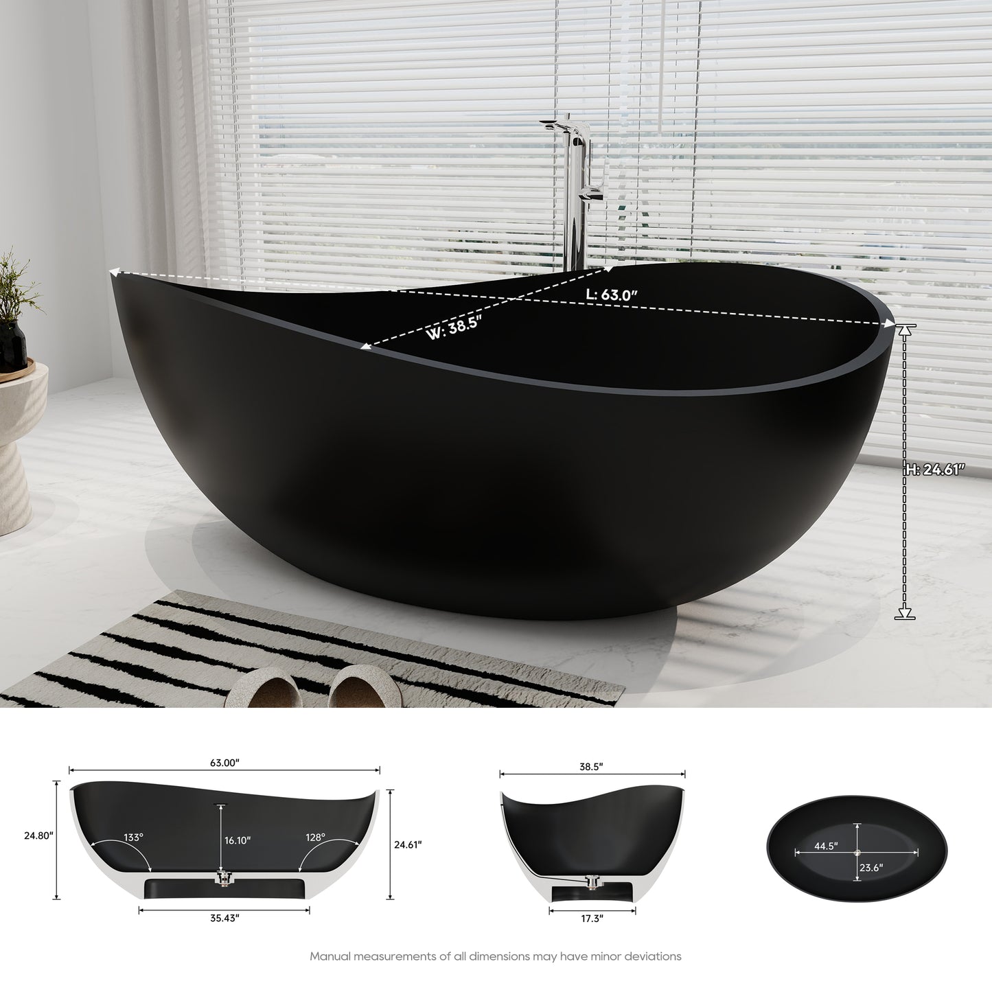 SJ-STARJANE 63''Wavy freestanding artificial stone bathtub Solid stone resin material