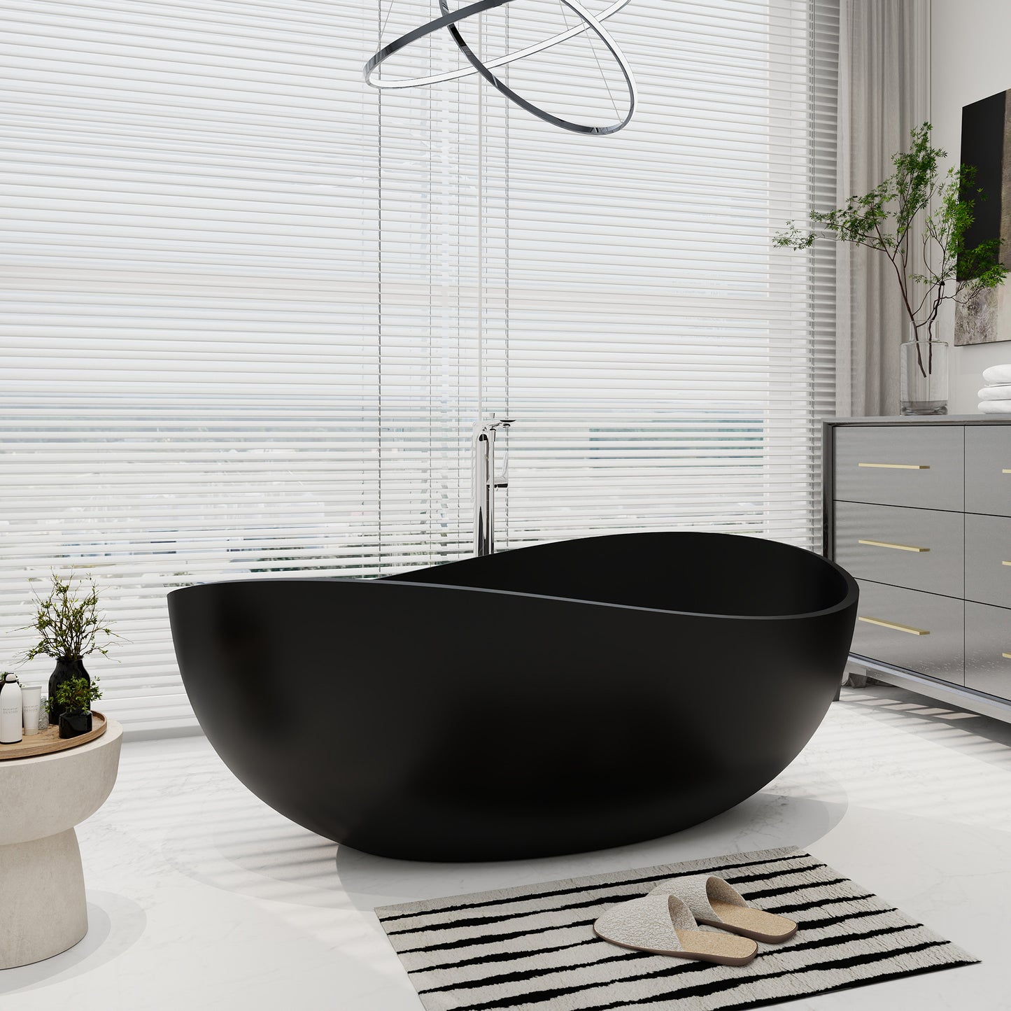 SJ-STARJANE 63''Wavy freestanding artificial stone bathtub Solid stone resin material