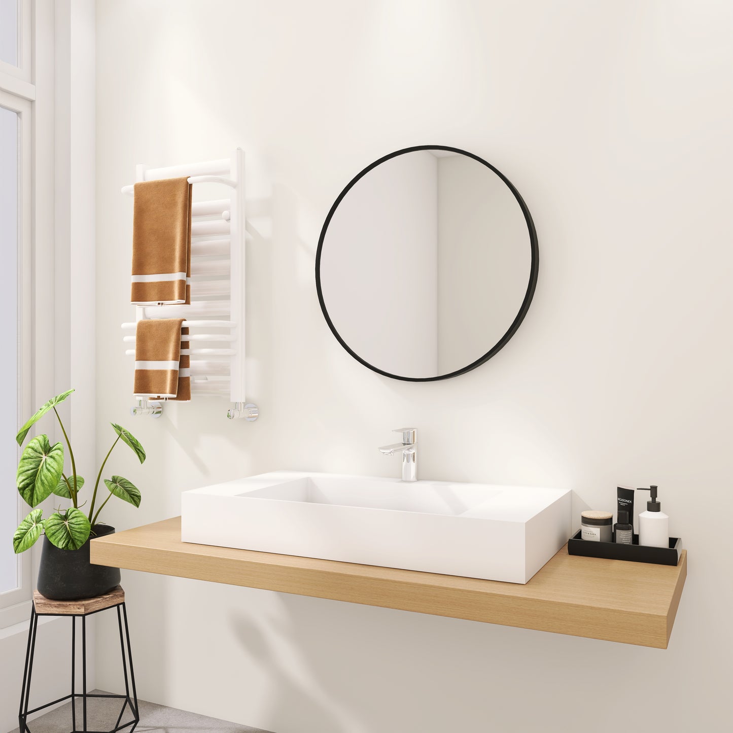 SJ-STARJANE 36''Solid Surface Basin with Stainless Steel Slab Covers