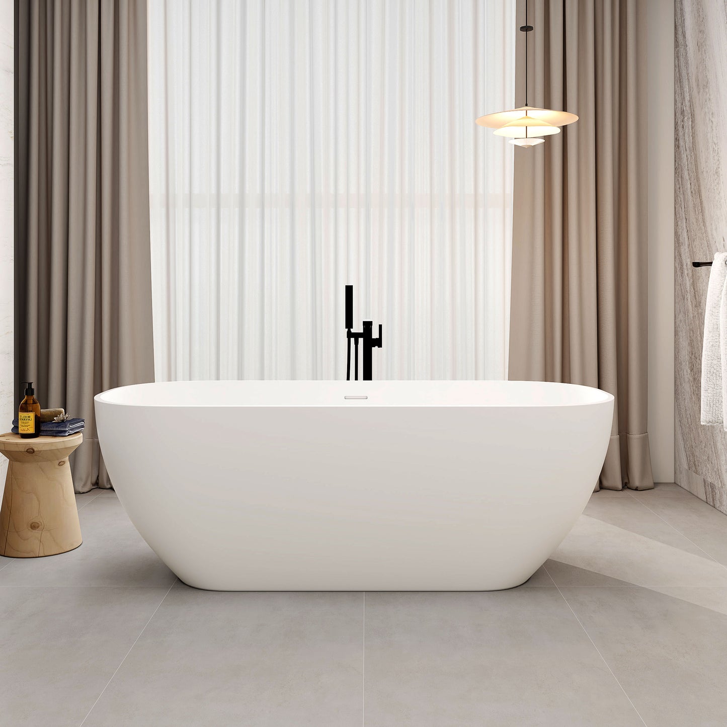 SJ-STARJANE 67''Artificial stone freestanding soaking tub with matte white solid surface