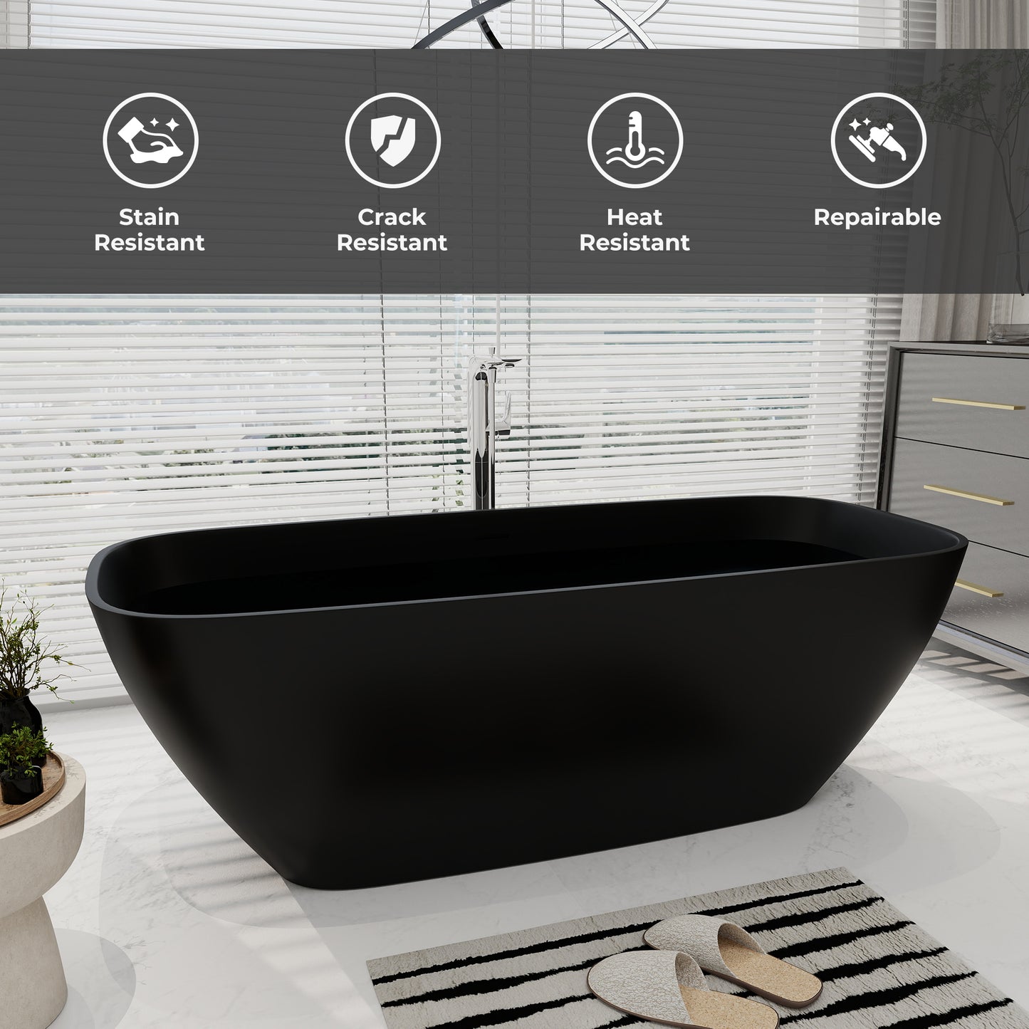 SJ-STARJANE 67‘’Freestanding Artificial Stone Bathtubs Solid Surface Soaking Bathtubs