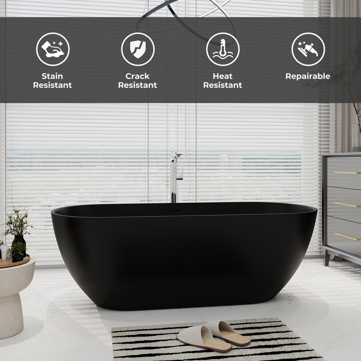 SJ-STARJANE 69''Minimalist obsidian freestanding bathtub Double grade artificial stone resin bathtub