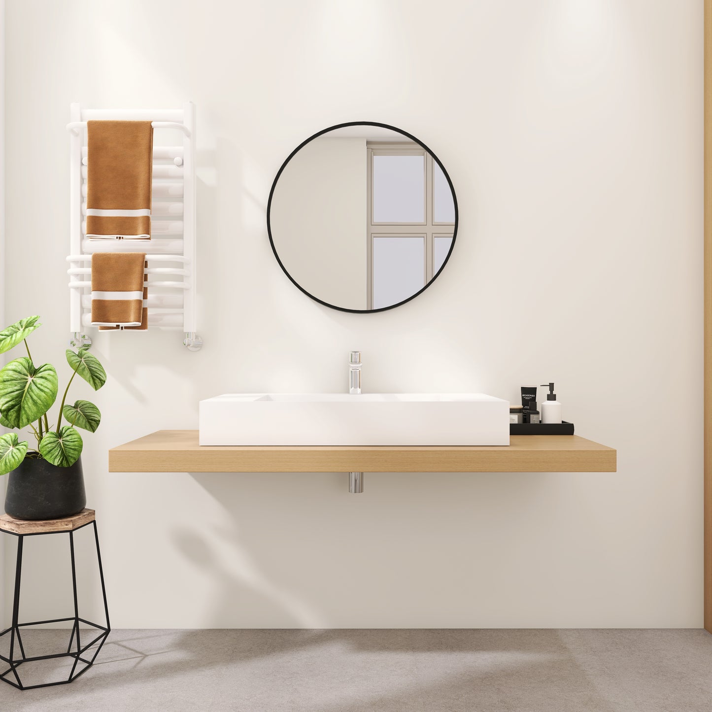 SJ-STARJANE 36''Solid Surface Basin with Stainless Steel Slab Covers