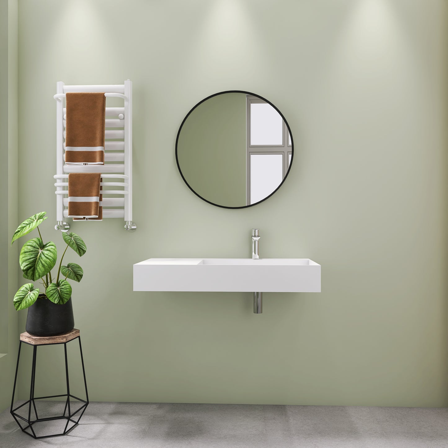 SJ-STARJANE 36‘’Solid Surface Wall Mount Bathroom Right Vessel Sink with Faucet Hole and Drain Cover