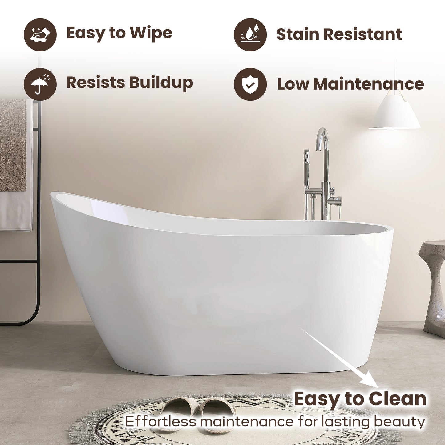 59'' Freestanding Acrylic Bathtub With Chrome Drain VB2-59