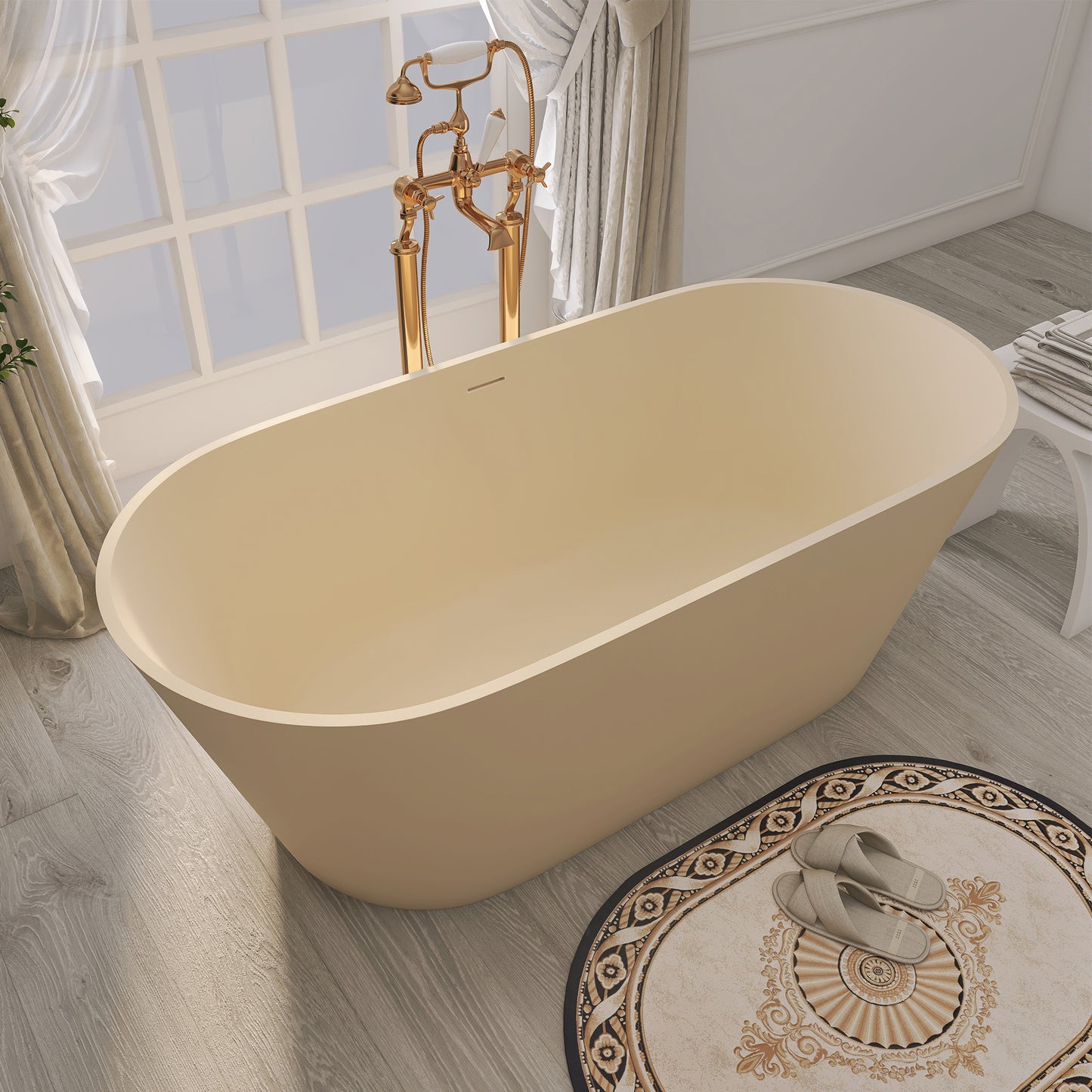 SJ-STARJANE 63'' Freestanding Tub Solid Surface Deep Freestanding Soaking Bathtub