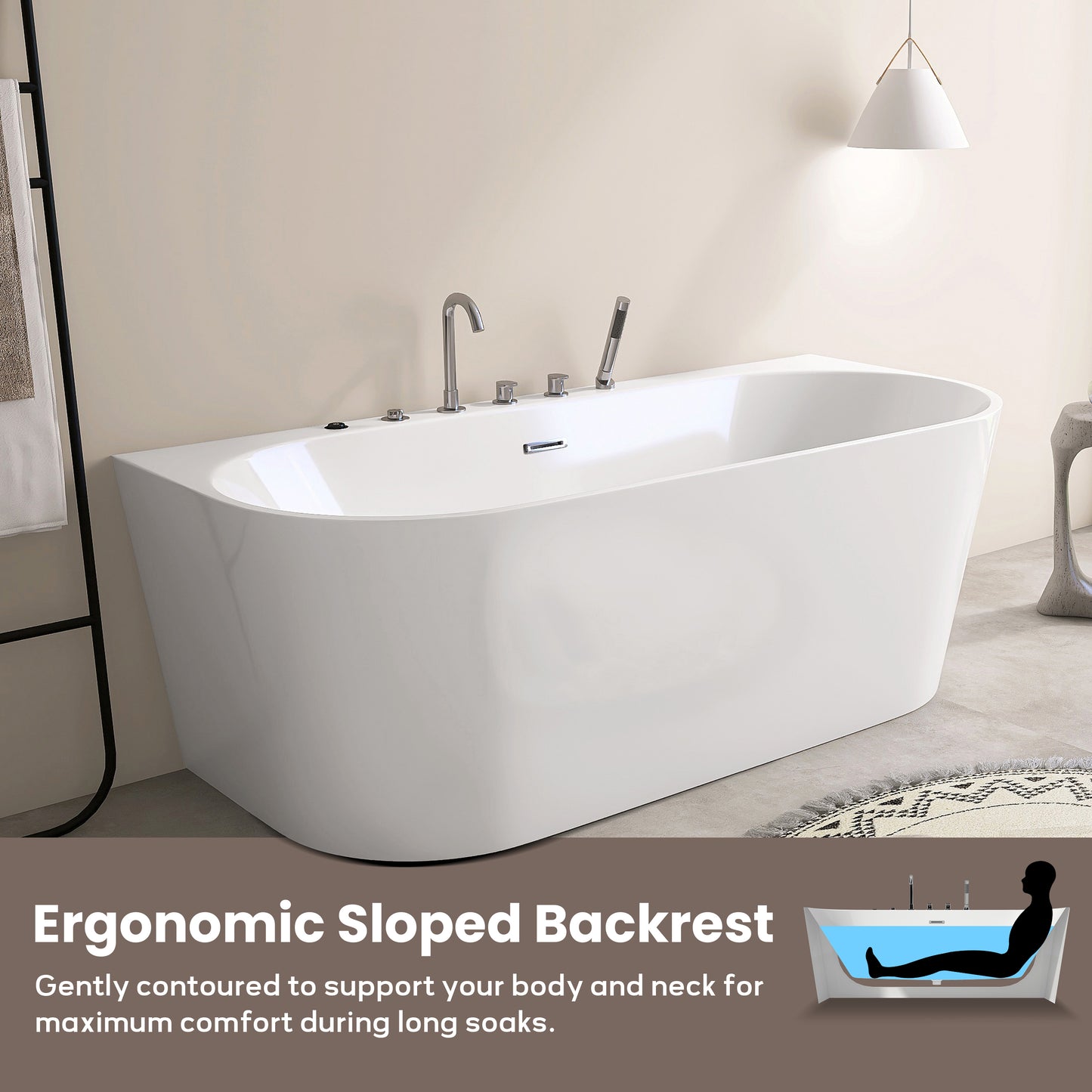 67'' Freestanding Acrylic Whirlpool Bathtub With Air Switch, Jets, LED Lighting, And 4-Hole Faucet AB33-67-AM