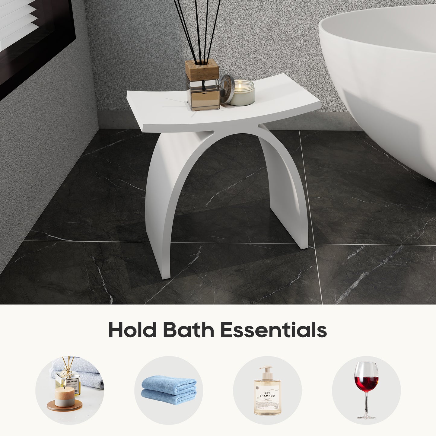 SJ-STARJANE 17‘’Freestanding Shower Seat Solid Surface Shower Stool