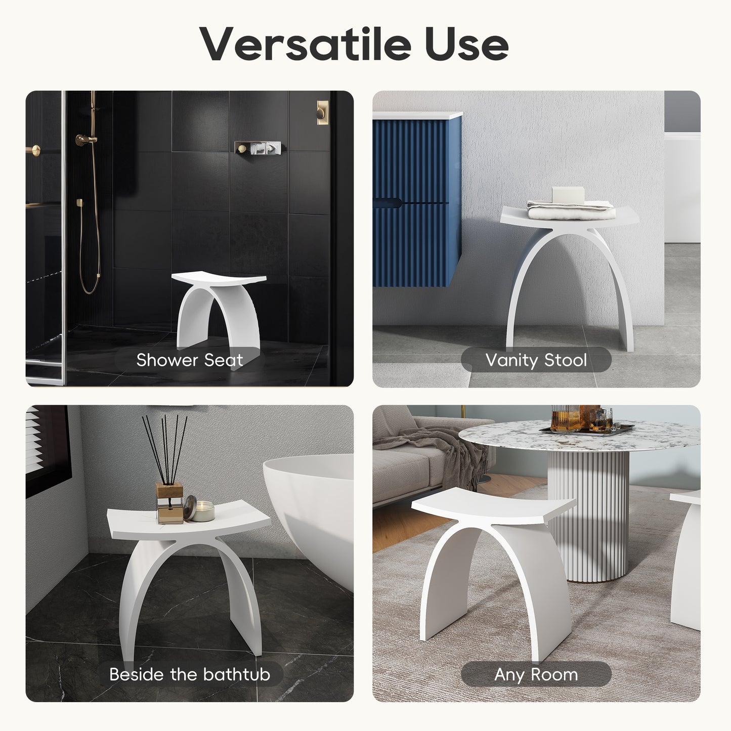 SJ-STARJANE 17‘’Freestanding Shower Seat Solid Surface Shower Stool