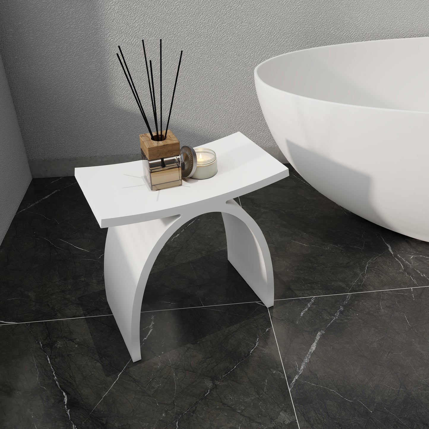 SJ-STARJANE 17‘’Freestanding Shower Seat Solid Surface Shower Stool