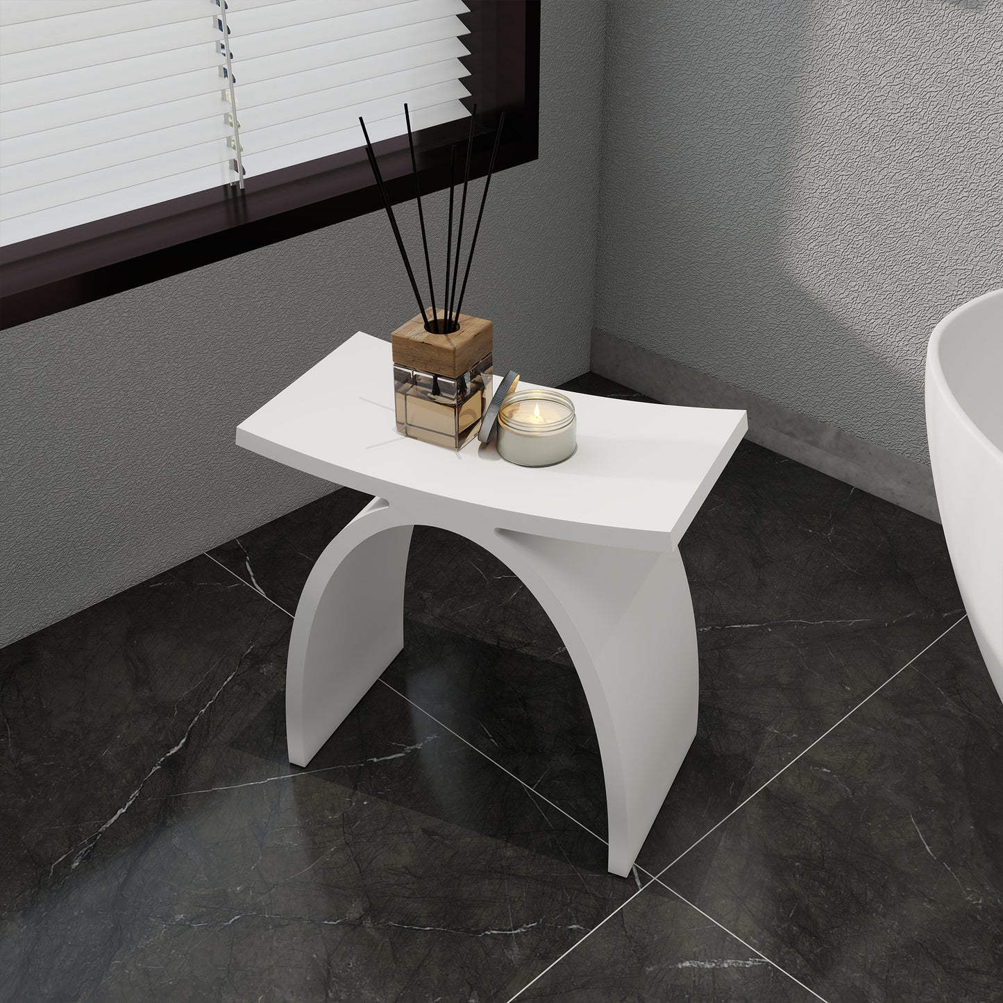 SJ-STARJANE 17‘’Freestanding Shower Seat Solid Surface Shower Stool