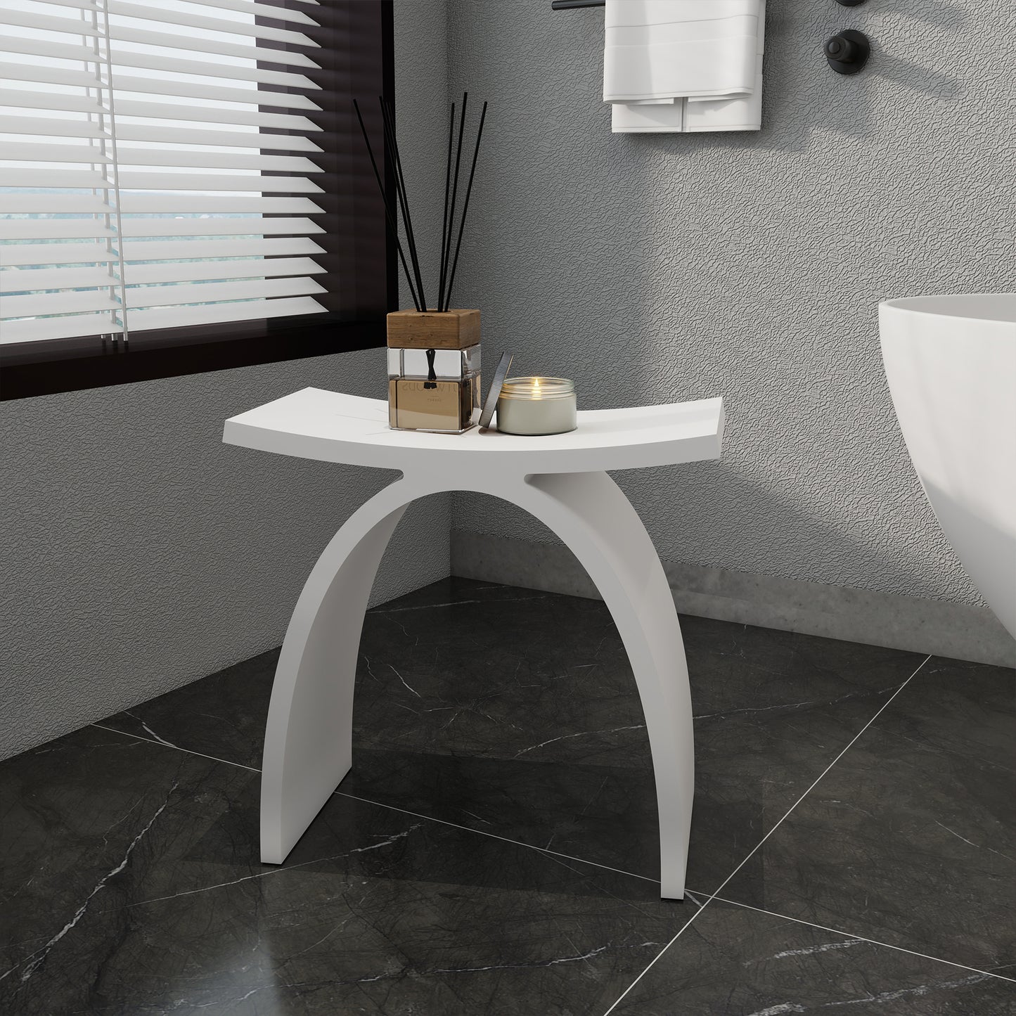 SJ-STARJANE 17‘’Freestanding Shower Seat Solid Surface Shower Stool