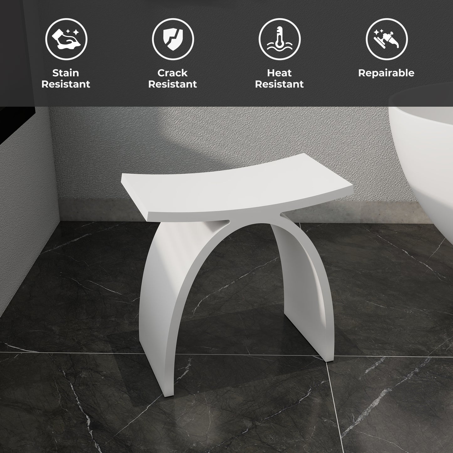 SJ-STARJANE 17‘’Freestanding Shower Seat Solid Surface Shower Stool