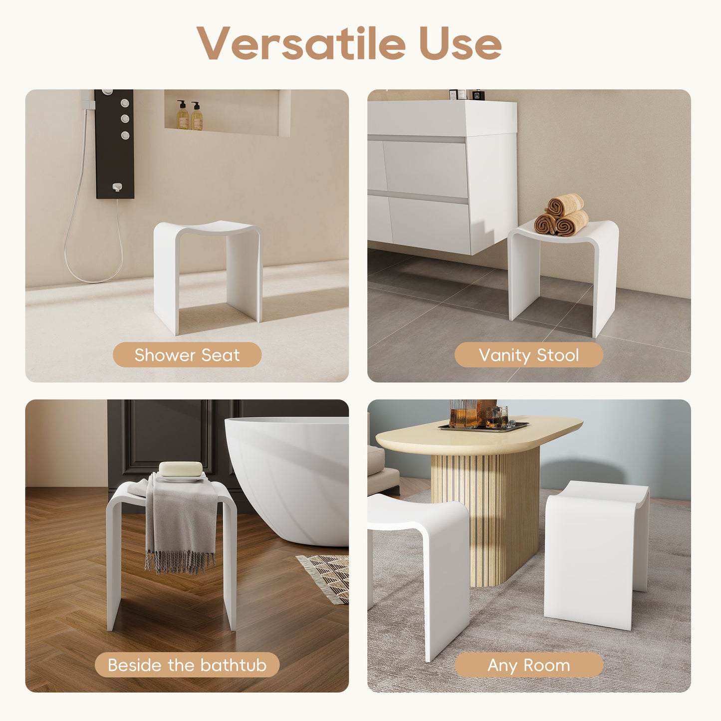 SJ-STARJANE 16''Solid Surface Shower Stool