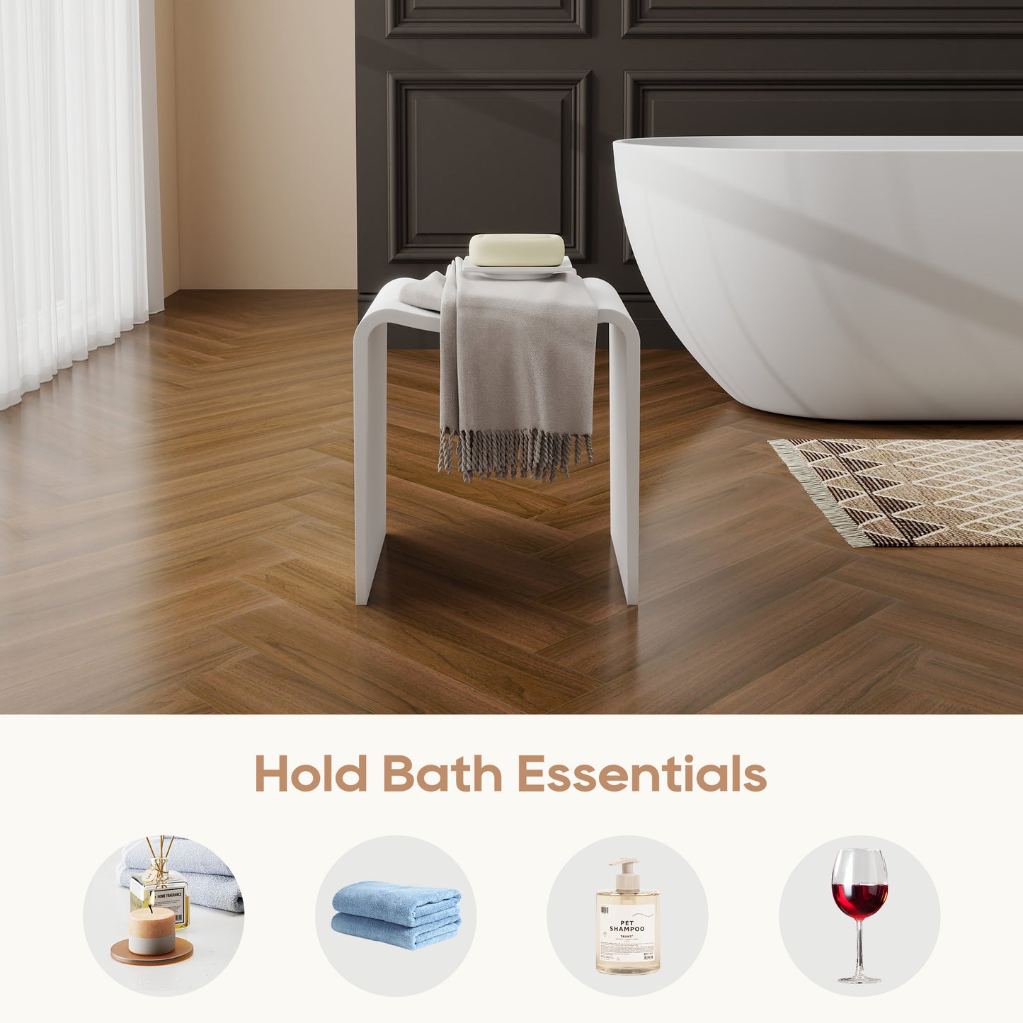 SJ-STARJANE 16''Solid Surface Shower Stool
