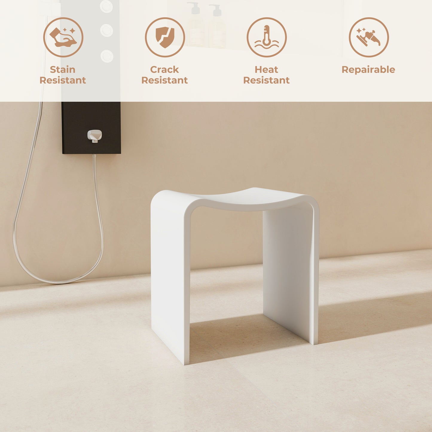 SJ-STARJANE 16''Solid Surface Shower Stool