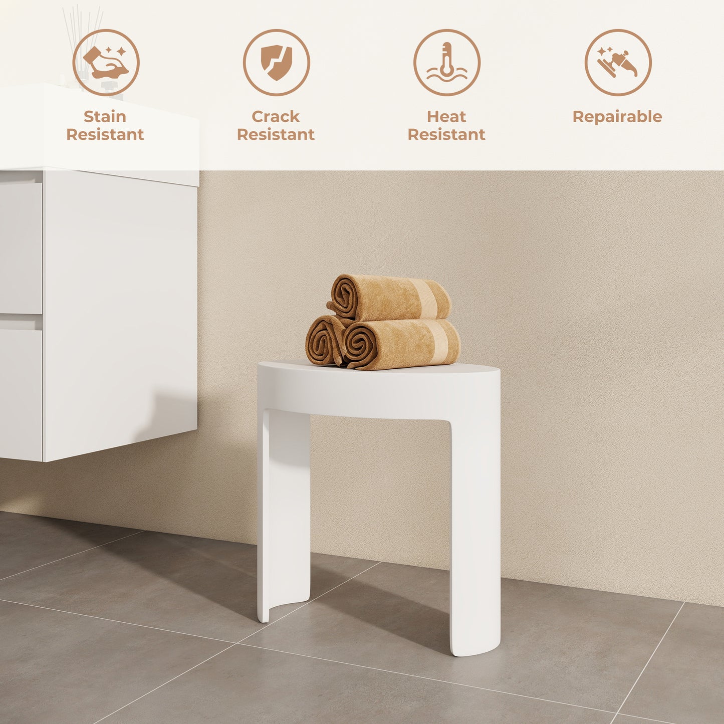 SJ-STARJANE 17''Freestanding Shower Seat Solid Surface Shower Stool