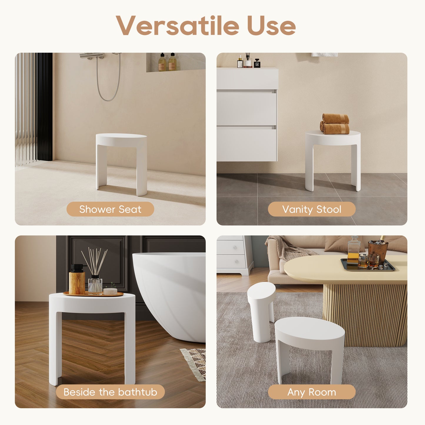 SJ-STARJANE 17''Freestanding Shower Seat Solid Surface Shower Stool