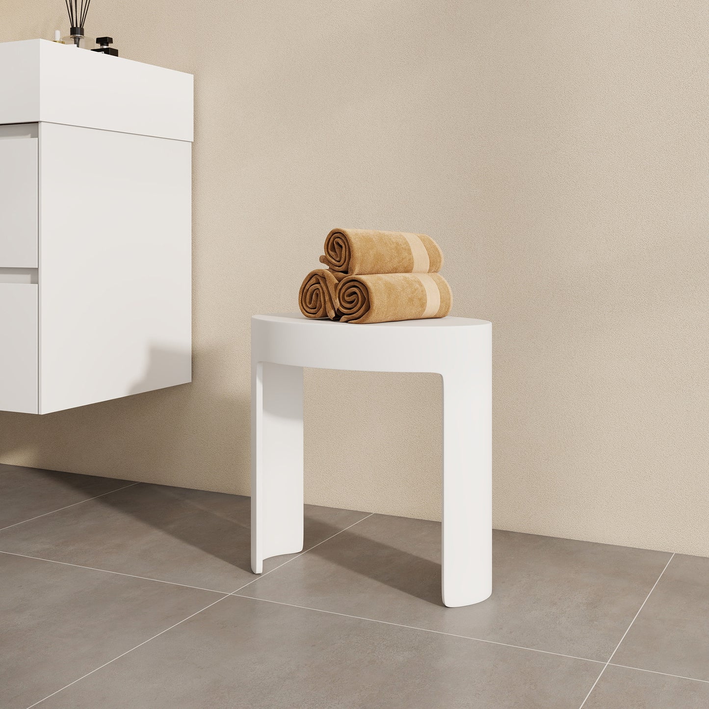 SJ-STARJANE 17''Freestanding Shower Seat Solid Surface Shower Stool