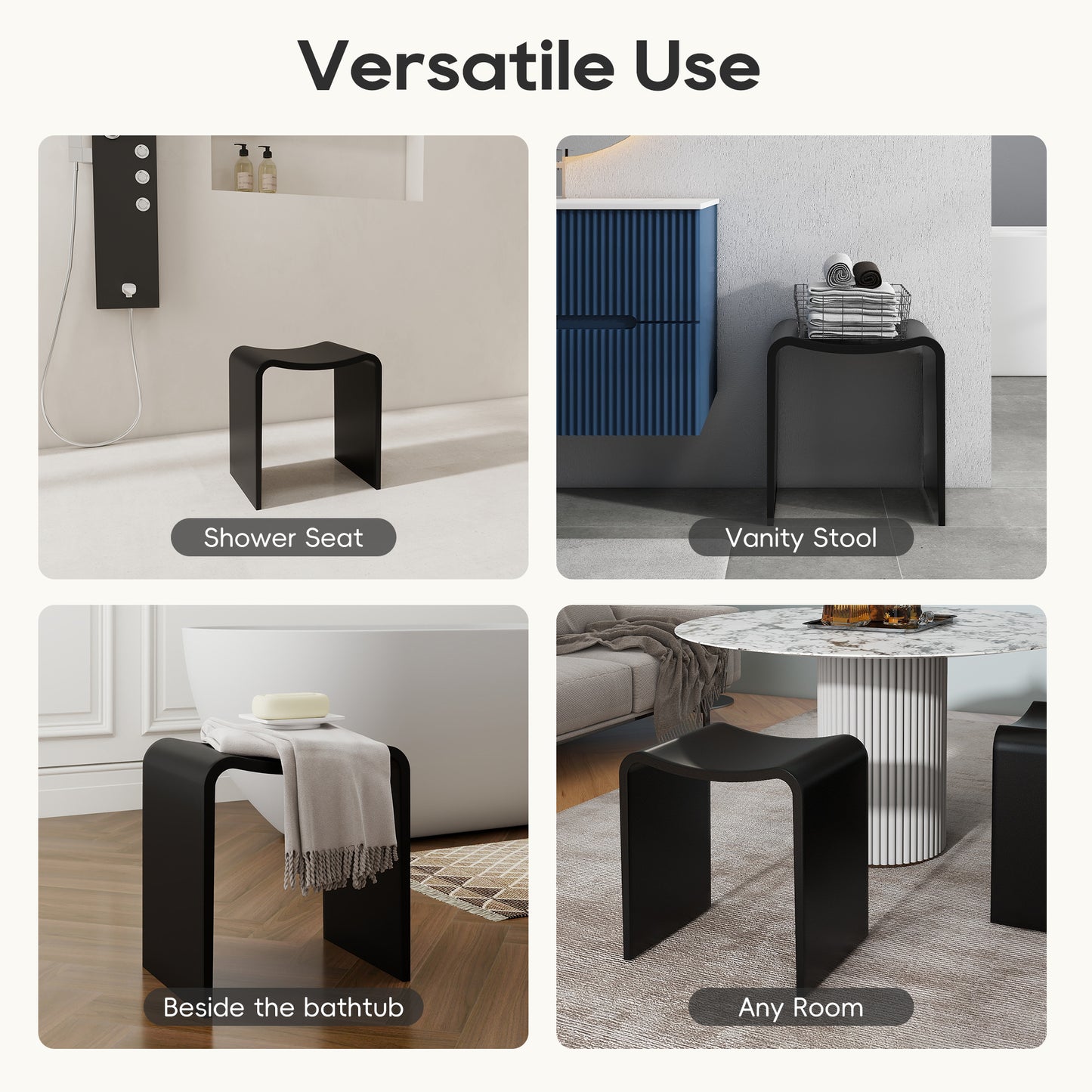SJ-STARJANE 16''Solid Surface Shower Stool