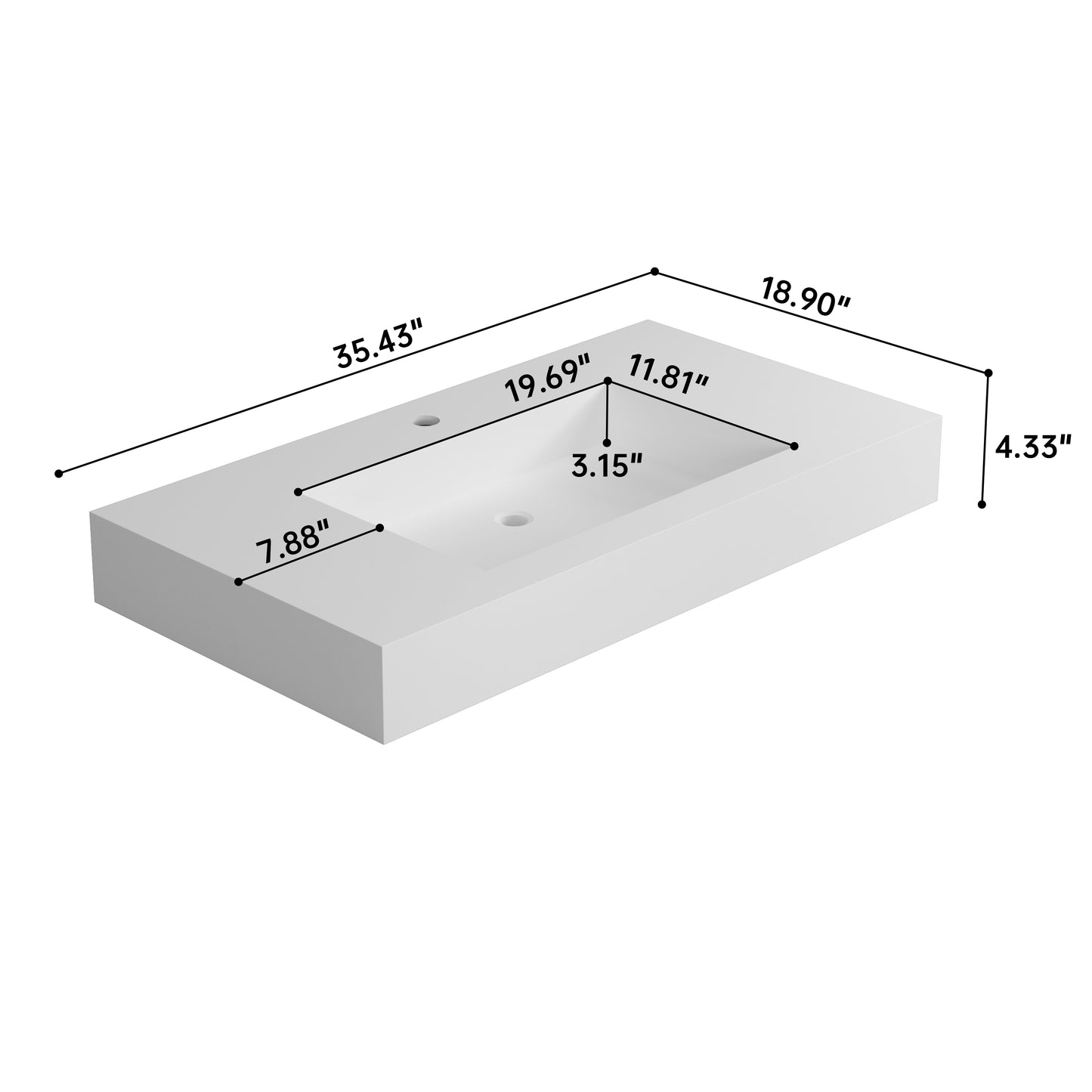 SJ-STARJANE 35''Solid Surface Wall Mount Bathroom Vessel Sink in Matte White