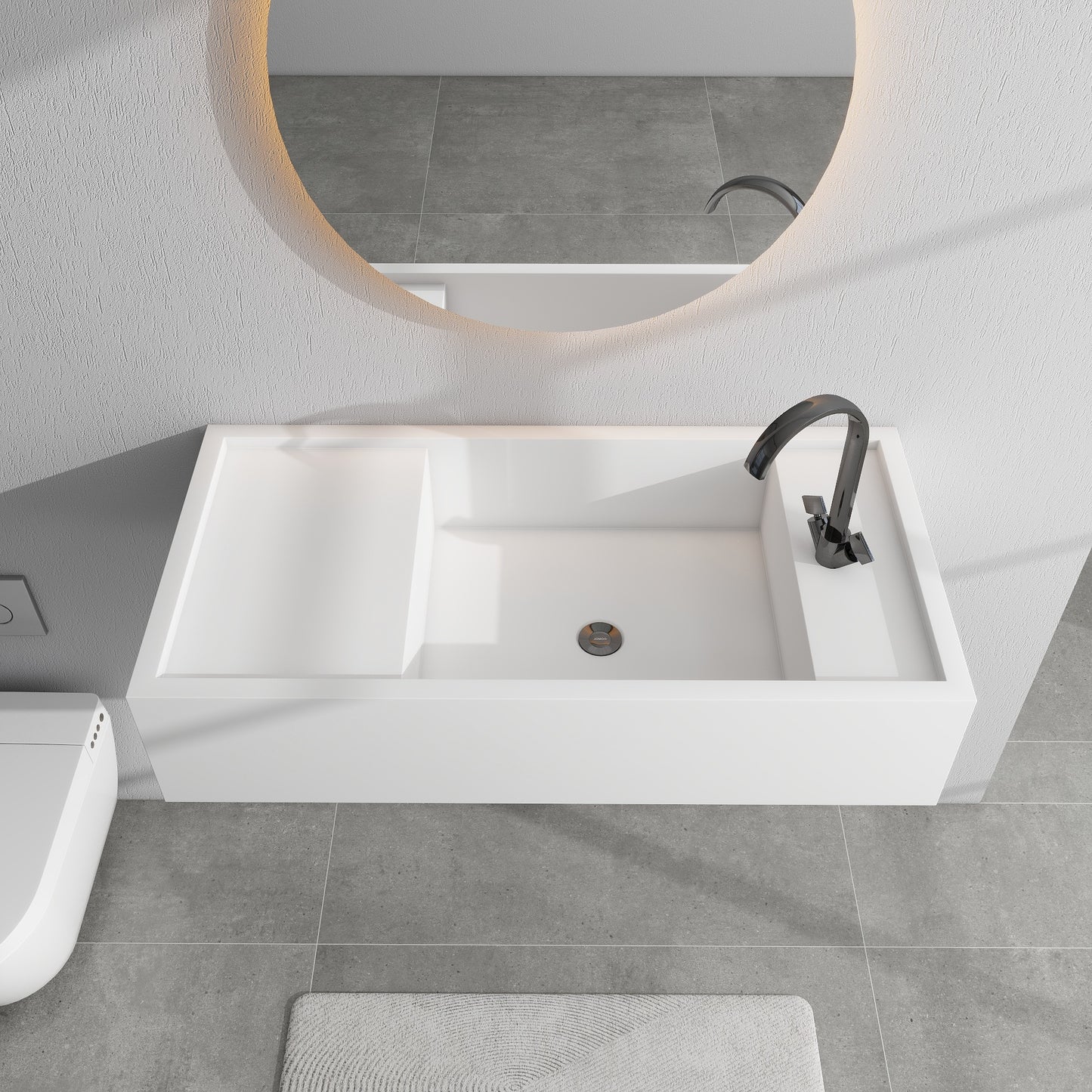 SJ-STARJANE 39''Solid Surface Wall Mount Bathroom Vessel Sink with Faucet Hole in Right