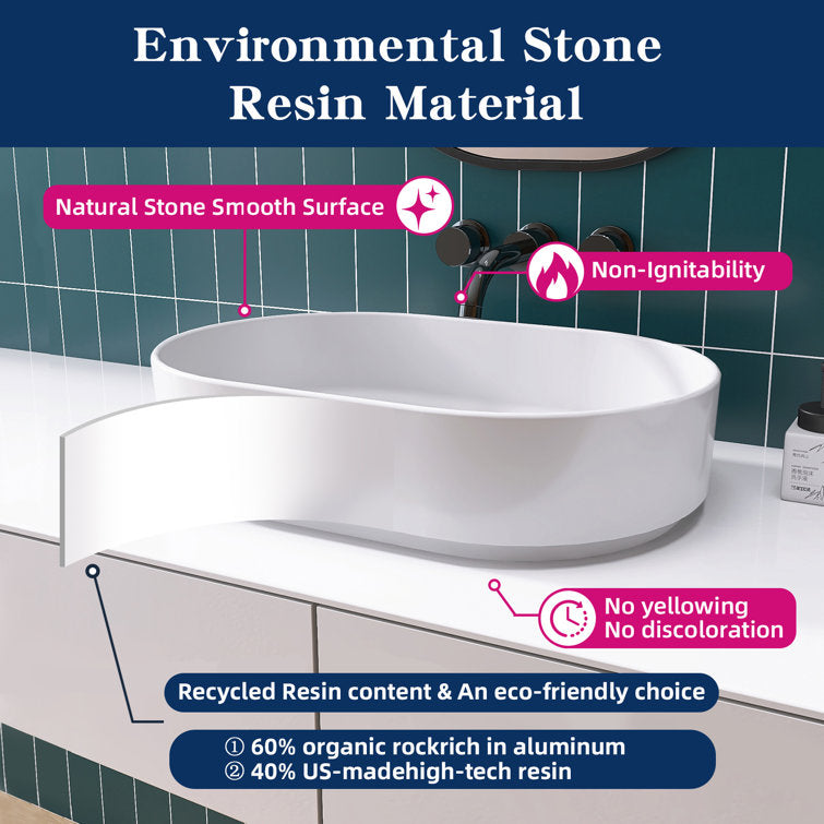 SJ-STARJANE 23'' Oval Bathroom Sink Solid Surface Vessel Sink