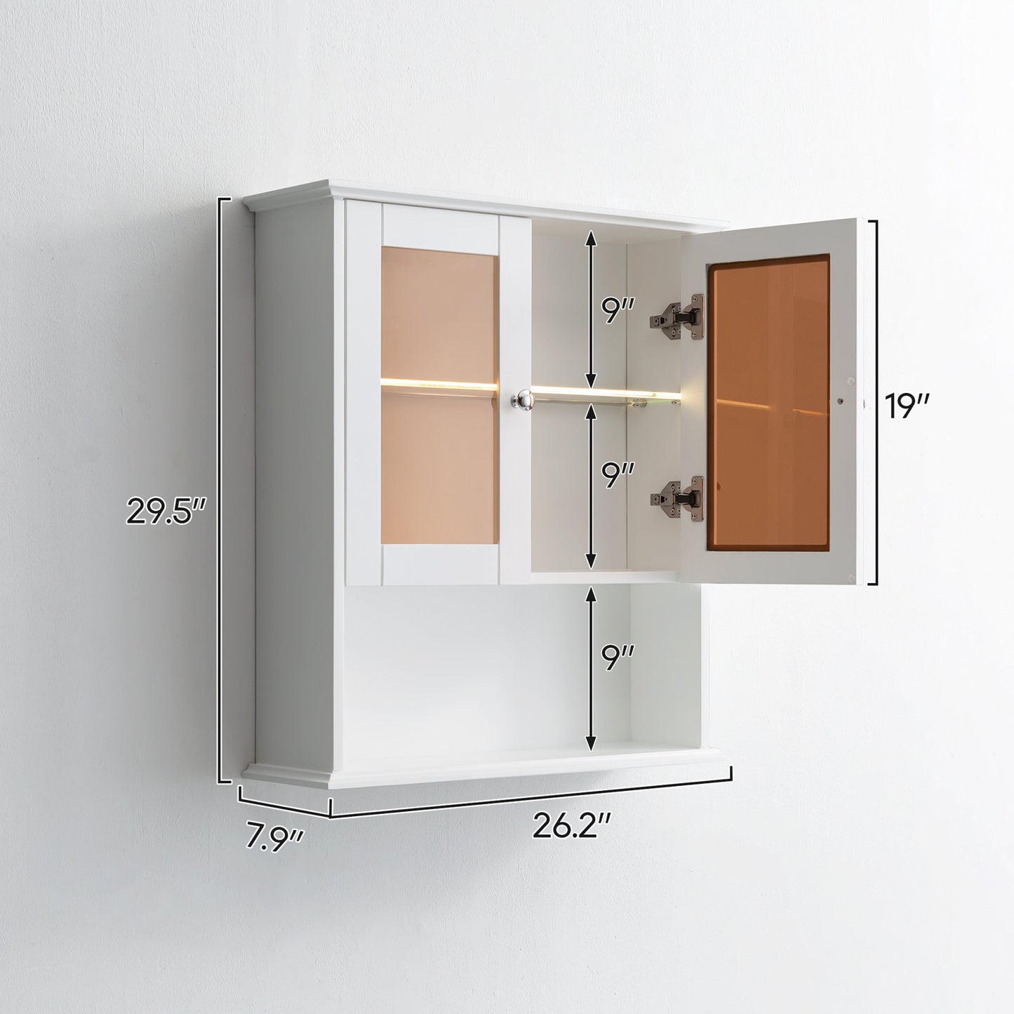 SJ-STARJANE 26 in. W x 30 in. H Bathroom Storage Wall Cabinet Fully Assembled with Sensor Light