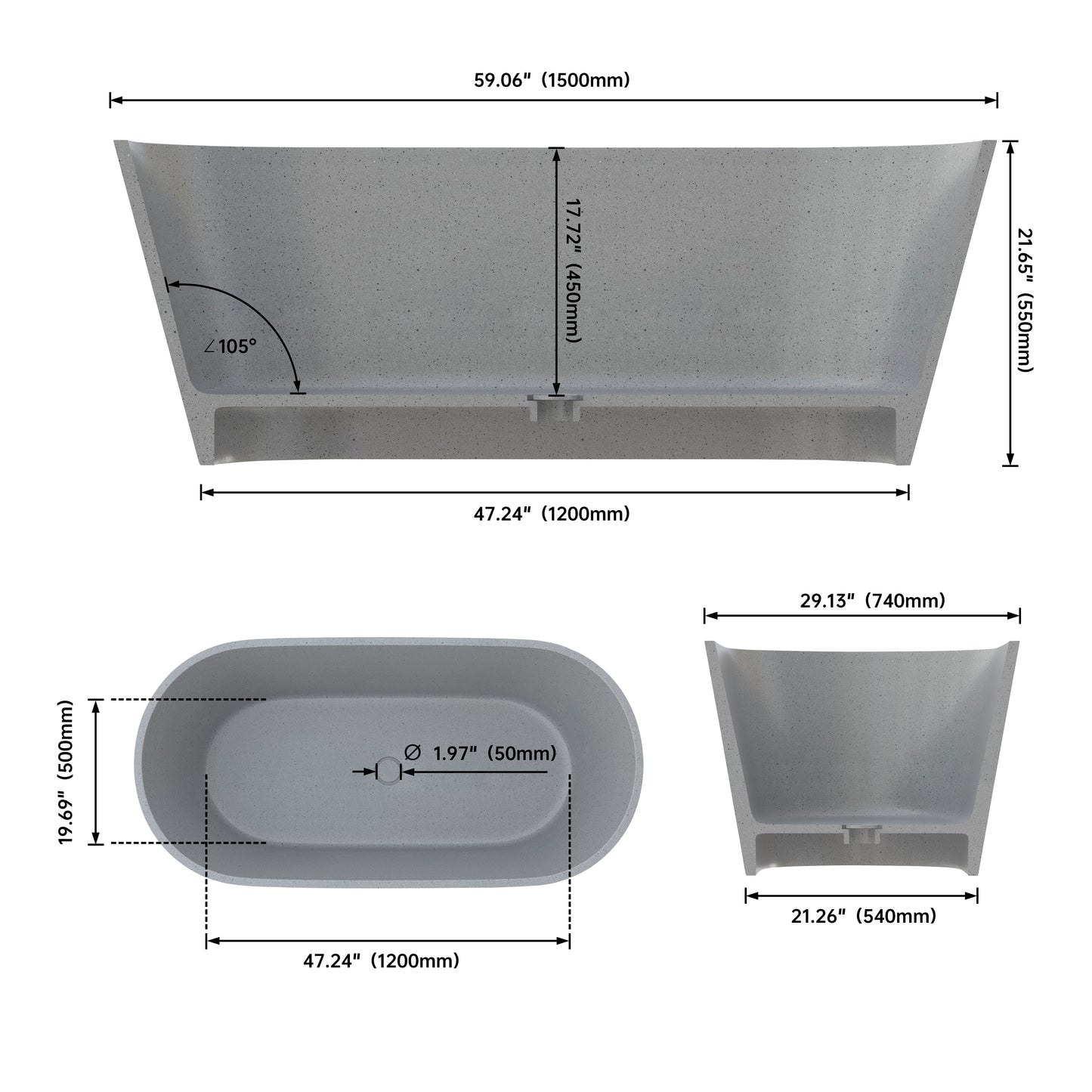 SJ-STARJANE 59''Freestanding soaking terrazzo bathtub